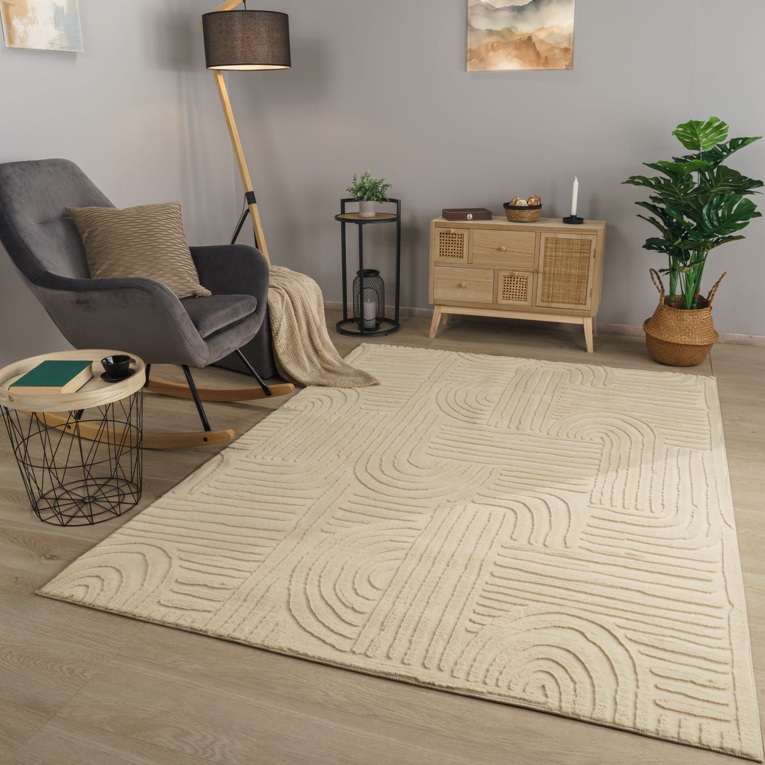 TT Home Teppich Diele, Esszimmer, Flur, Schlafzimmer, Wohnzimmer, Rechteckig, Höhe: 14 mm, Wohnzimmer Teppich Esszimmer Kurzflor Geometrische Optik Skandi Boho U