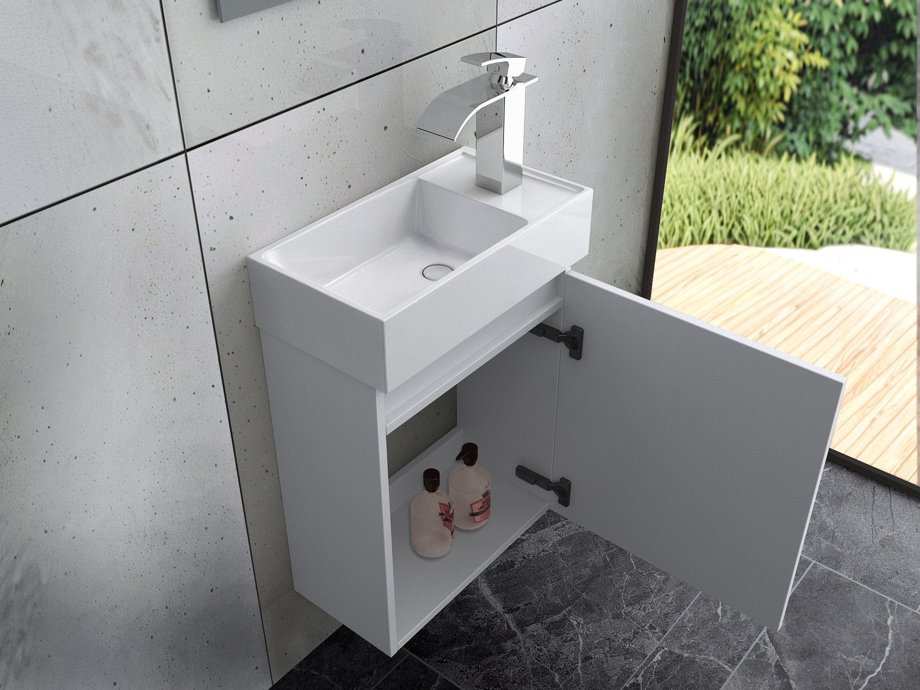 Faizee Home Badmöbel-Set Bademöbel 40 cm Badeschrank Waschtisch Unterschrank Spiegel