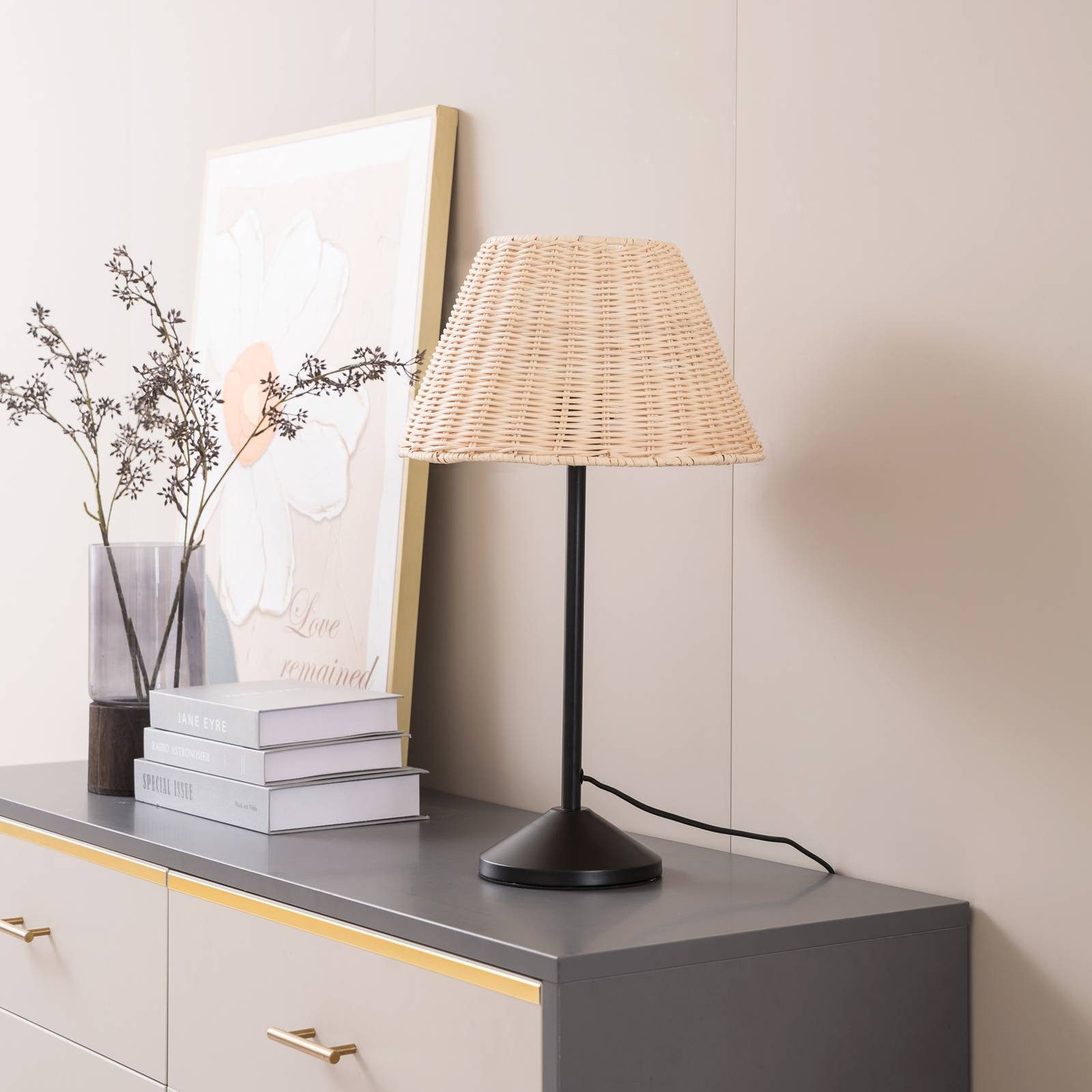 Lindby Tischleuchte Zyralia, Holz Schwarz IP20, 1 x 15 W LED