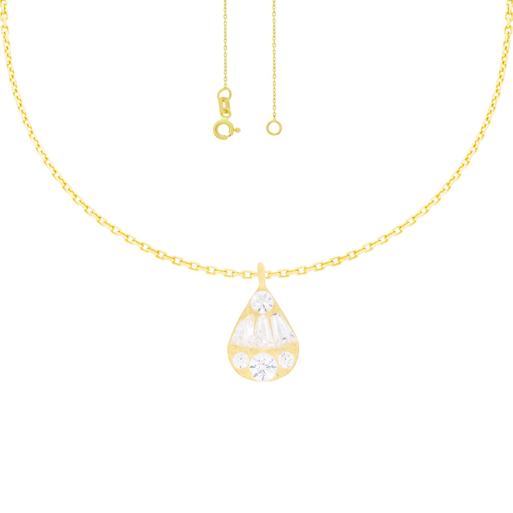 Damen Schmuck Stella-Jewellery Kette mit Anhänger 585er Gelbgold Collierkette mit Tropfen Zirkonia (inkl. Etui), Collierkette mi