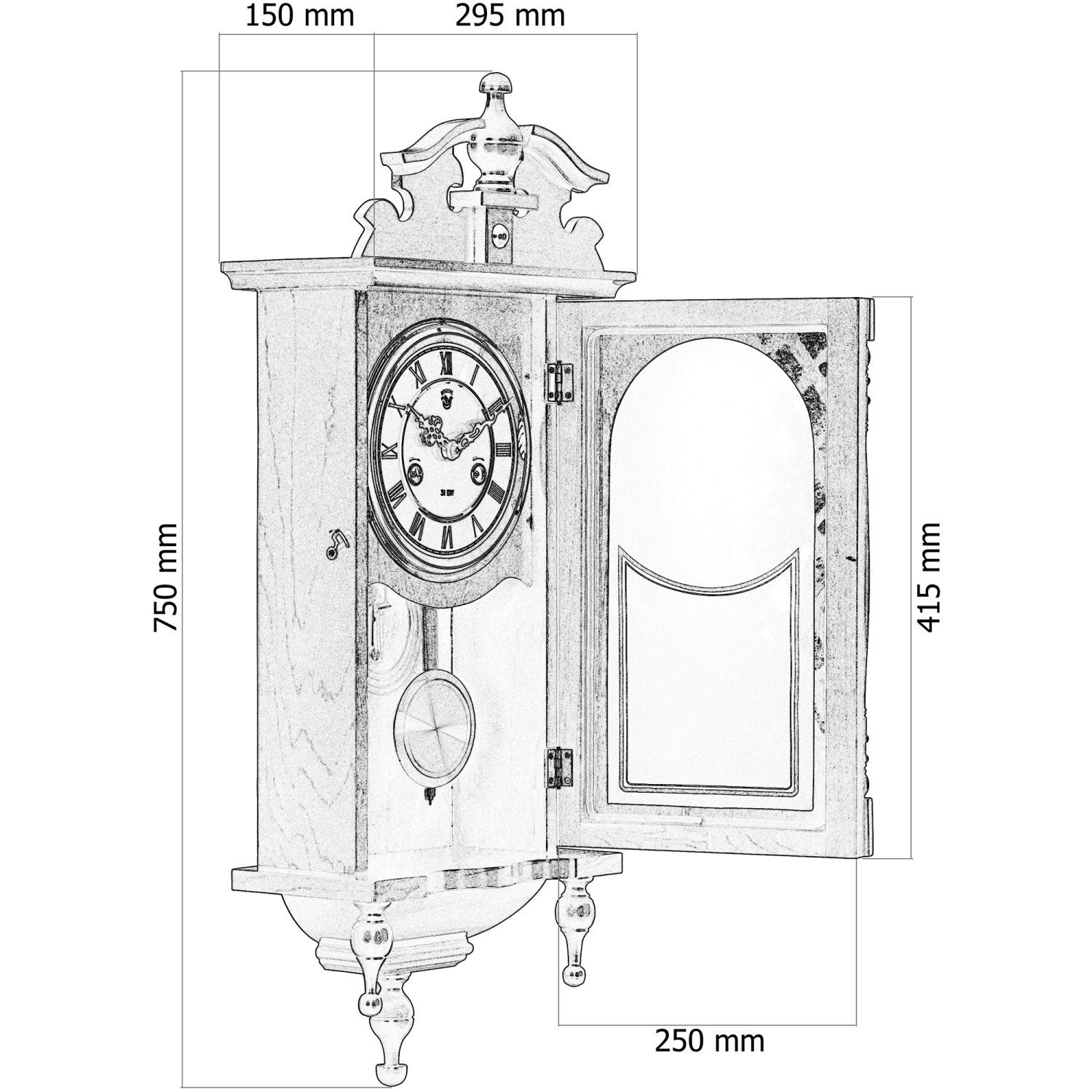Mechanische 75 Pendelwanduhr (Orpheus, Mahagoni, Vintage Retro MAXSTORE Uhr Regulator Pendeluhr cm) x x 15 29,5