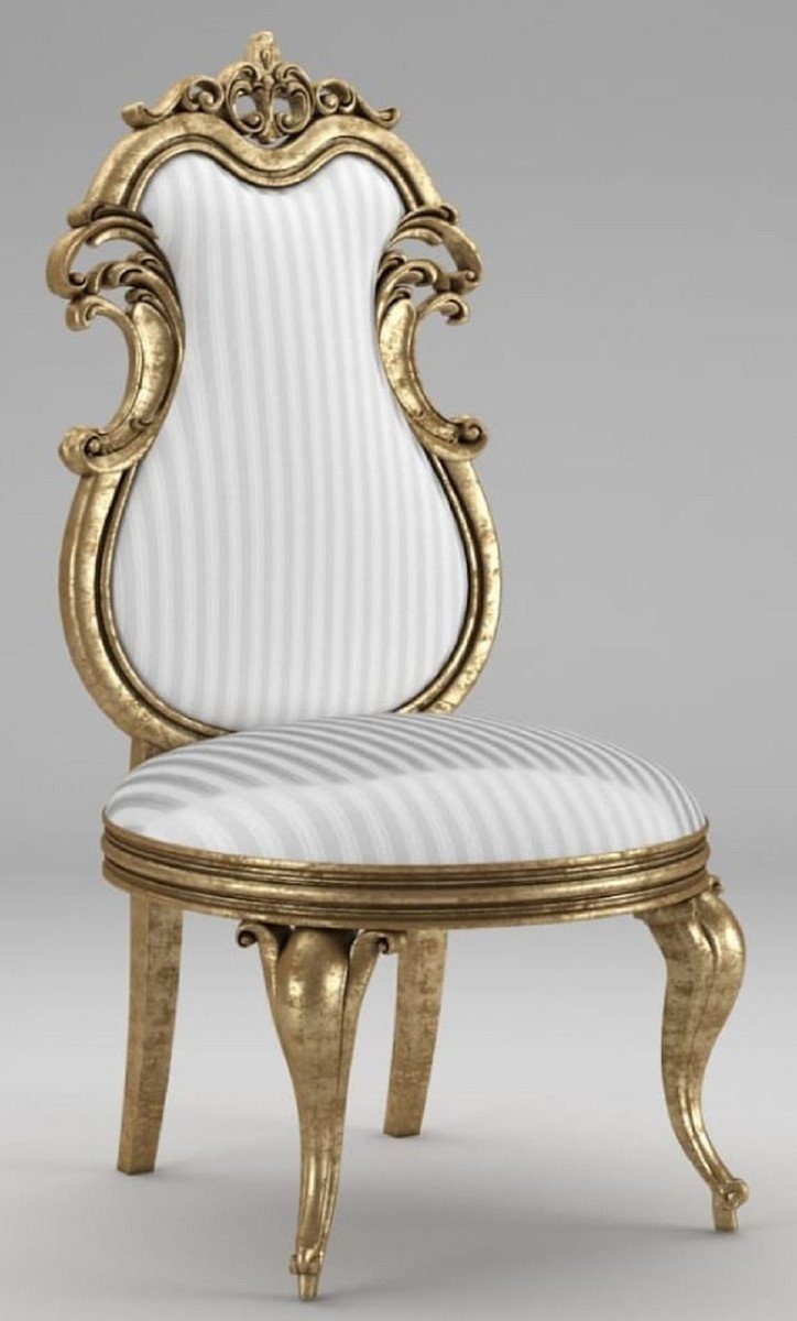 Casa Padrino Esszimmerstuhl Luxus Barock Esszimmerstuhl Weiß / Silber / Antik Gold - Prunkvoller Massivholz Küchenstuhl - Barock Esszimmer Möbel