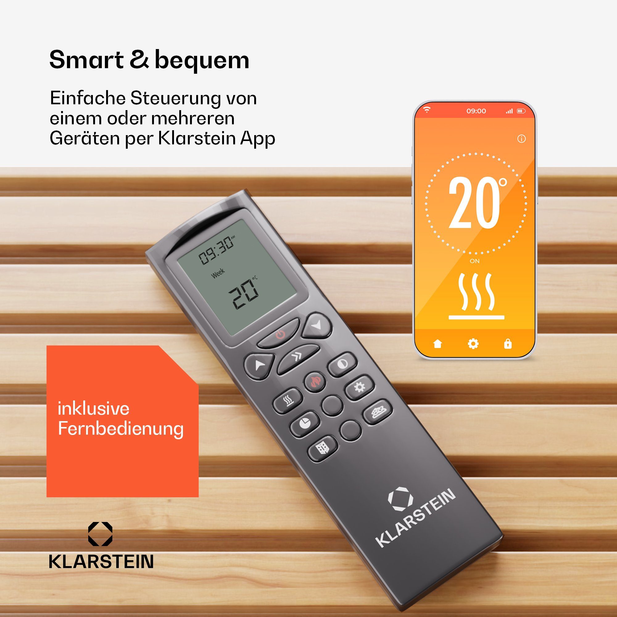 Klarstein Elektrokamin Opala, Wifi Heizfunktion elektrischer Thermostat Kamin App mit