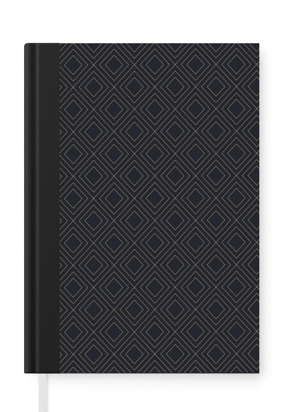 MuchoWow Notizbuch Art Deco - Geometrie - Quadratisch - Schwarz, Journal, Merkzettel, Tagebuch, Notizheft, A5, 98 Seiten, Haushaltsbuch