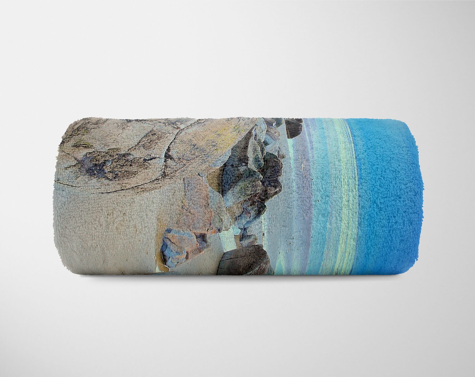 Kuscheldecke Handtuch Strand Felsen Sinus (1-St), Saunatuch Baumwolle-Polyester-Mix Meer, mit Handtücher Art Fotomotiv Handtuch Strandhandtuch