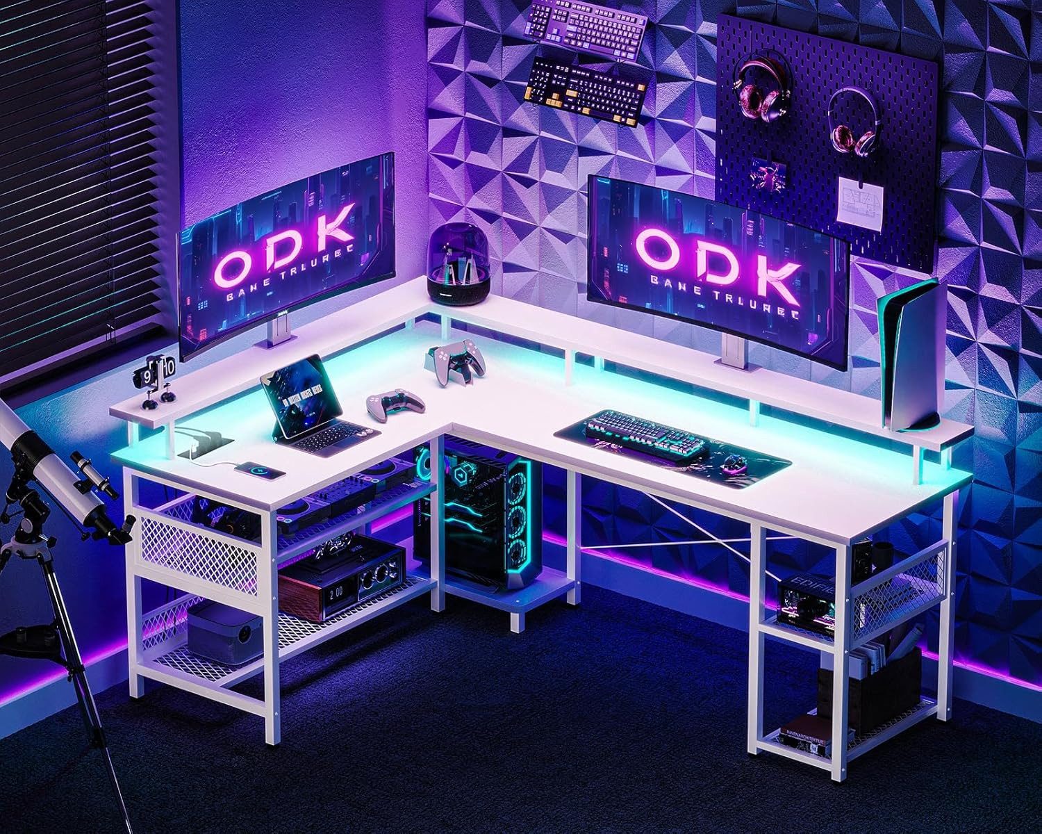 ODK Schreibtisch L-Form, mit Steckdosen, USB & Stauraum, weiß (1-St) günstig online kaufen