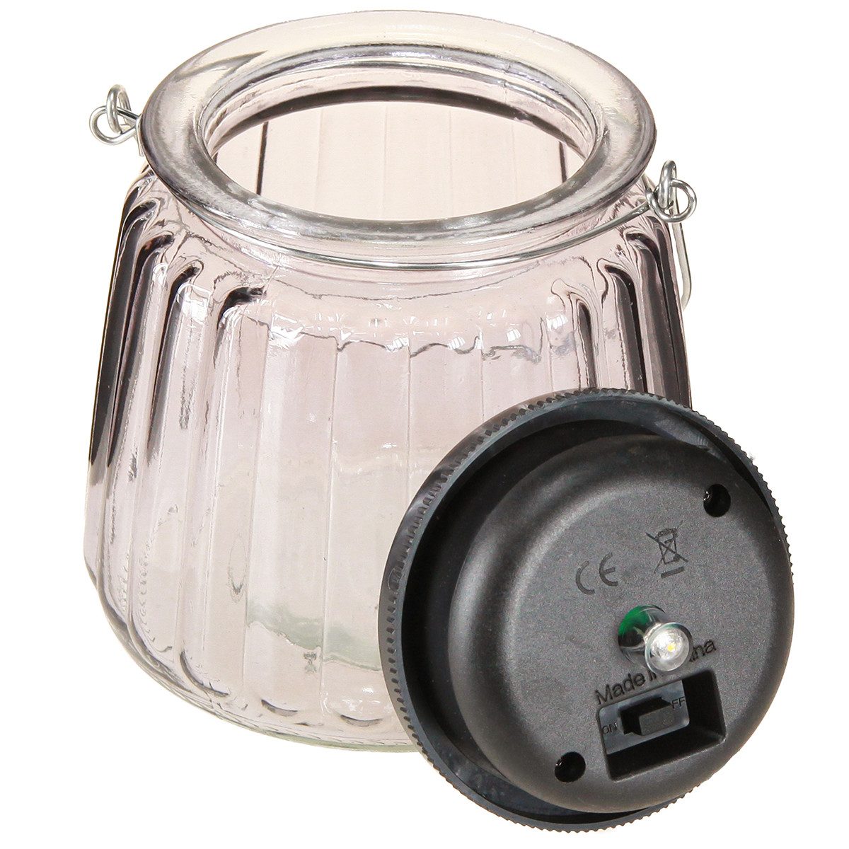 Posiwio Windlicht LED Solar Gartenleuchte Glas Hängend Lila Ø10,5cm 2St