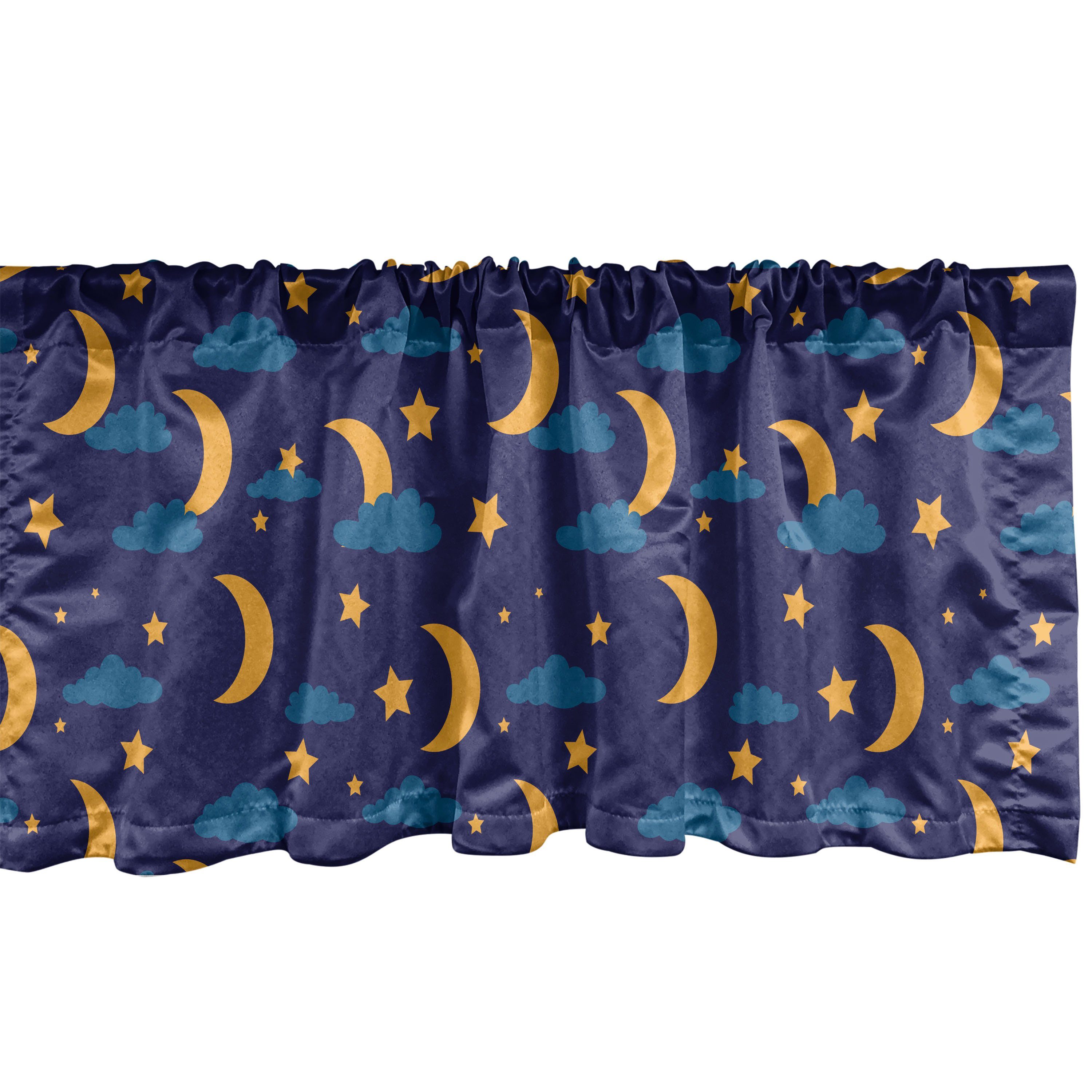 Scheibengardine Vorhang Volant für Küche Schlafzimmer Dekor mit Stangentasche, Abakuhaus, Microfaser, Nacht Bedtime Crescent Moon Clouds