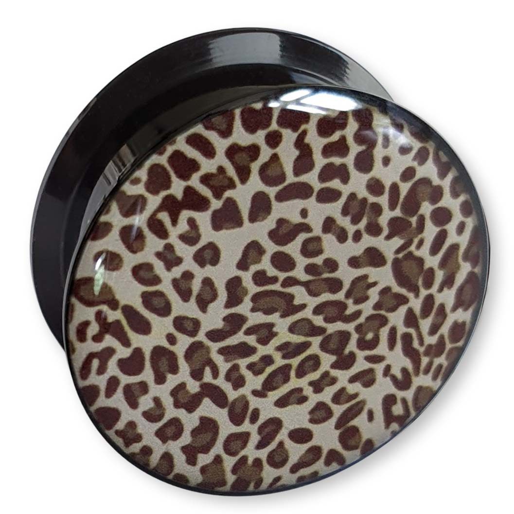 viva-adorno Plug 1 Stück Flesh Plug Ohr Leo Tunnel Acryl Leopardenmuster Leoprint, Leopard Schraubverschluss Innengewinde