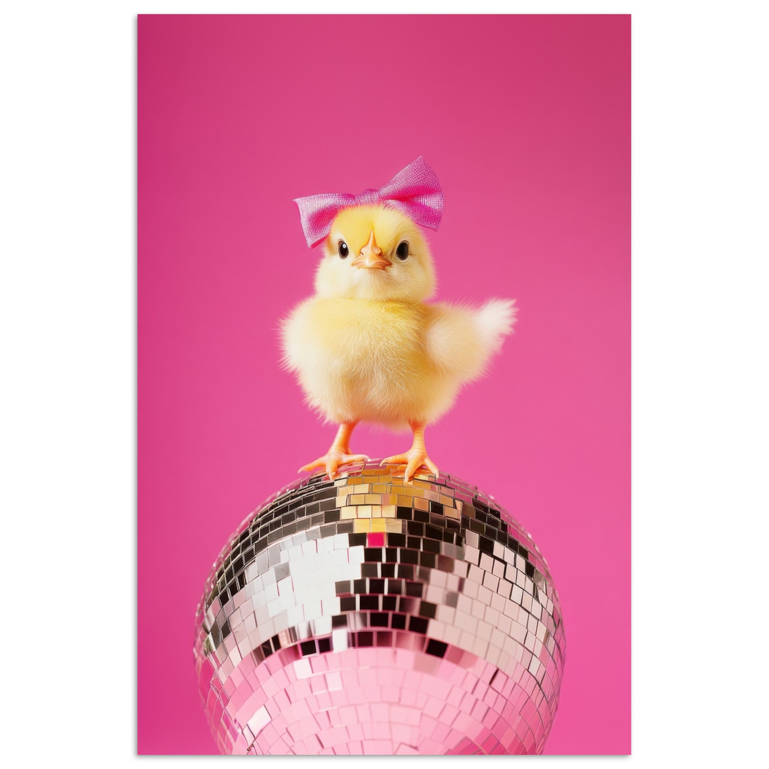 MuchoWow Poster Discoball - Küken - Schleife, (1 St), Wandbild, Wohnzimmer Deko, Qualitätsdruck Dickes Papier, 80x120 cm