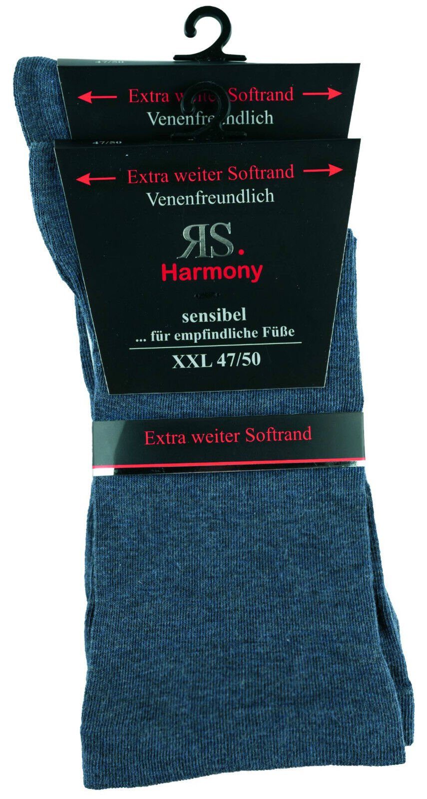 RS Harmony Socken Diabetikersocken extra weit breit Übergröße ohne Gummi für Problemfüße (2 Paar) Spitze und Ferse verstärkt jeans