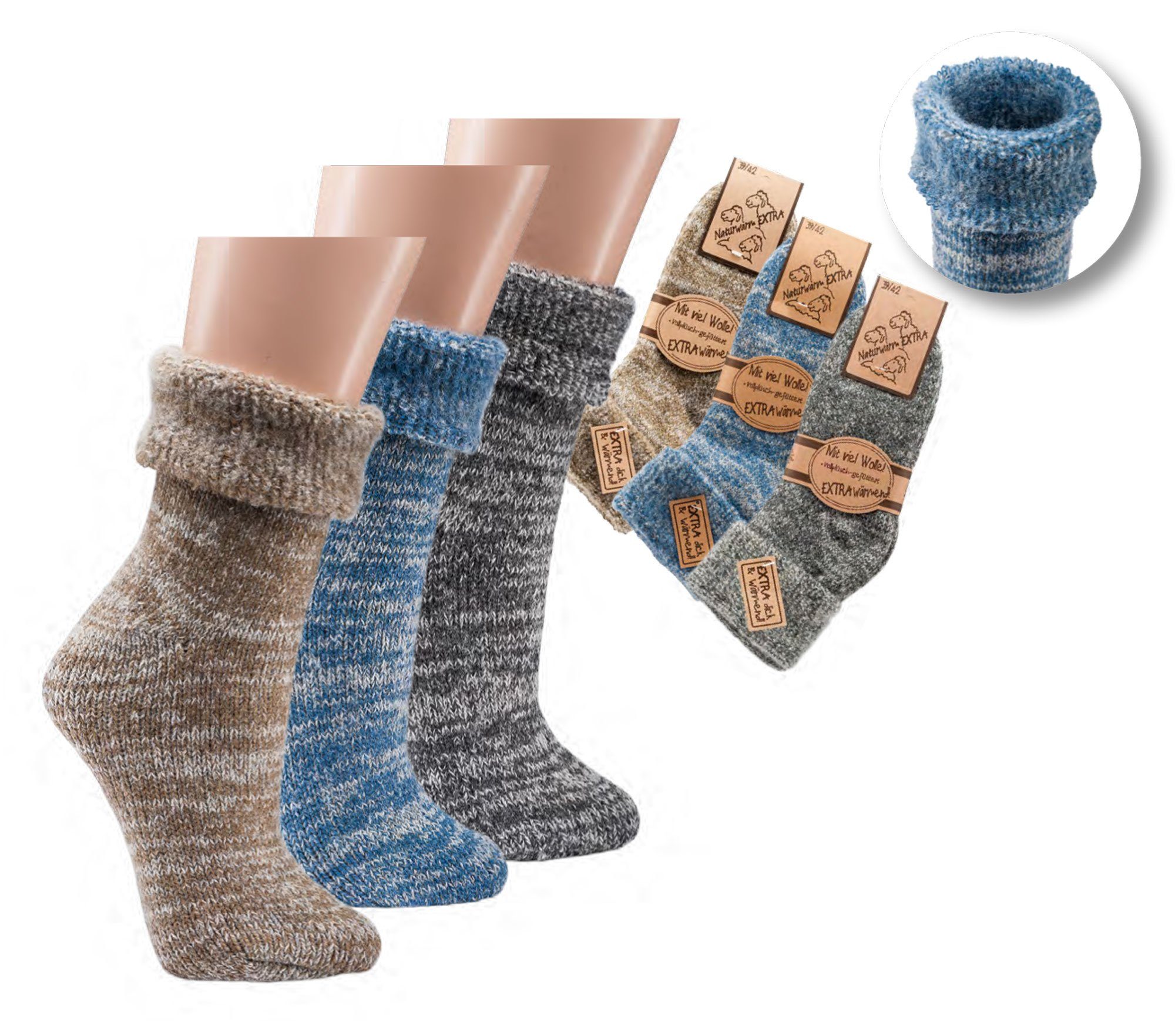 Socks 4 Fun Freizeitsocken Schafwollsocken Warm Blau Futter Extra (1-Paar) Vollplüsch