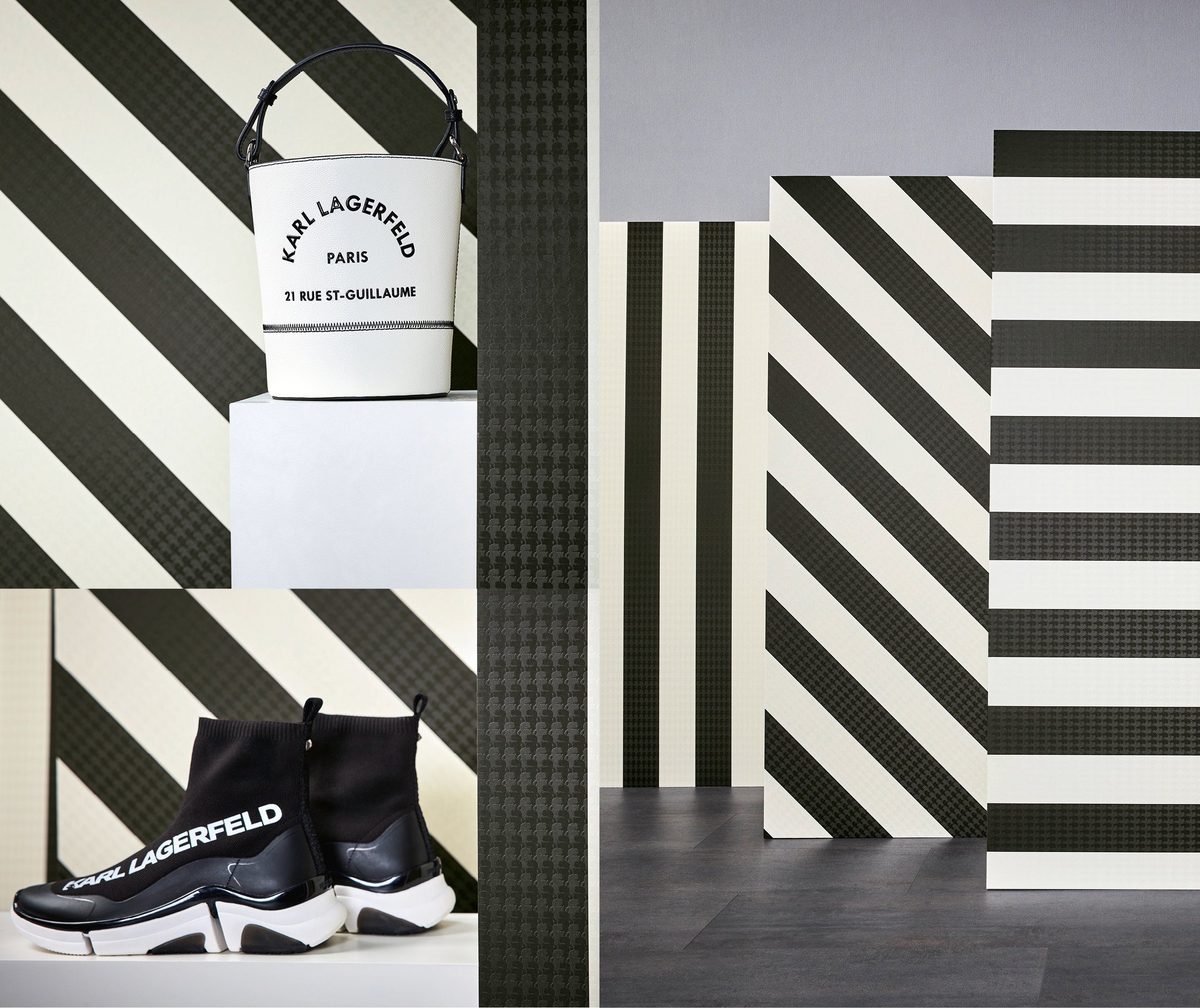 Architects Création Designer Paper Streifen, schwarz/weiß Lagerfeld gestreift, Streifentapete Stripes, Karl A.S. Vliestapete Tapete