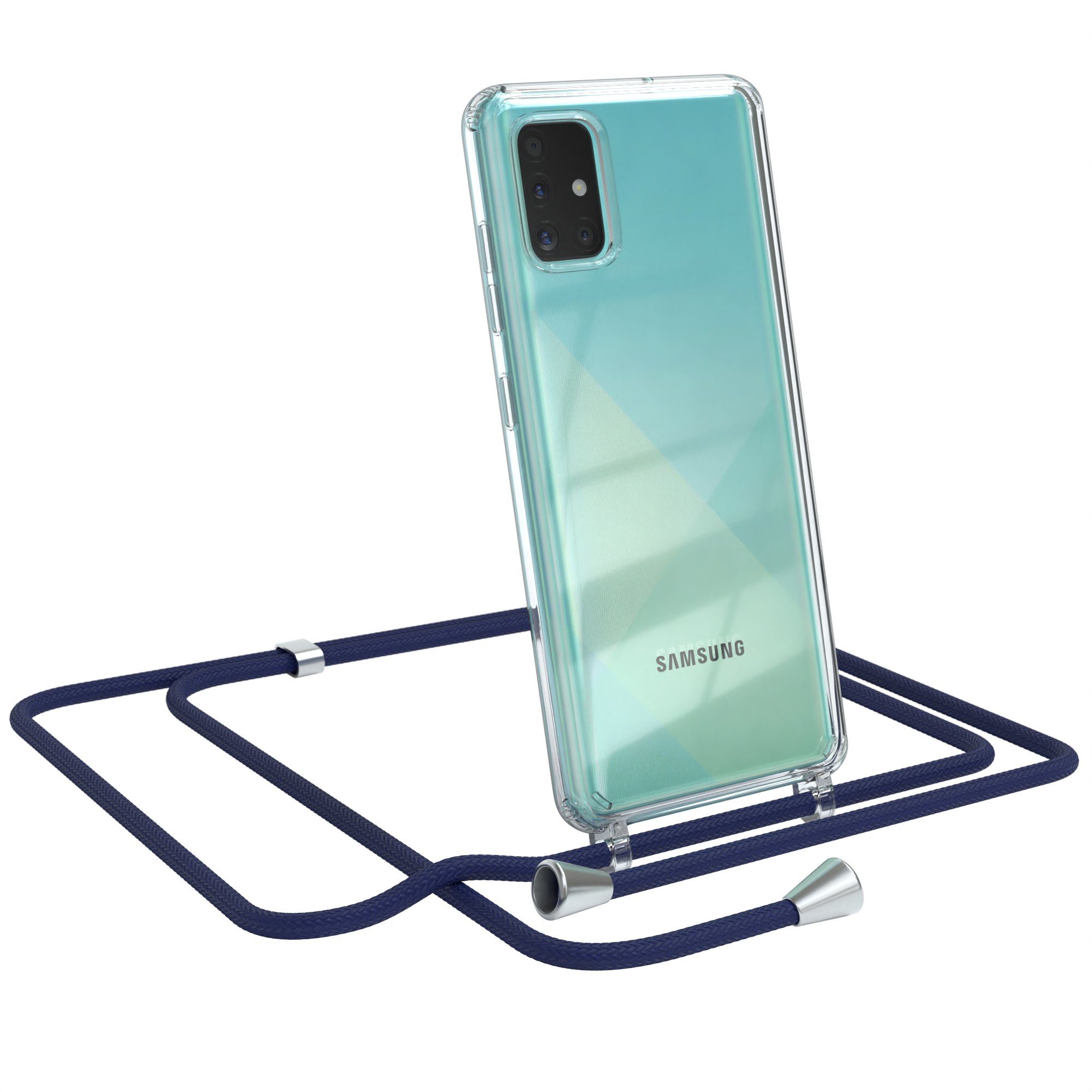 EAZY CASE Handykette Hülle mit Kette für Samsung Galaxy A51 6,5 Zoll, Kette zum Umhängen Backcover Etui Schutzhülle Hülle mit Band Case Blau