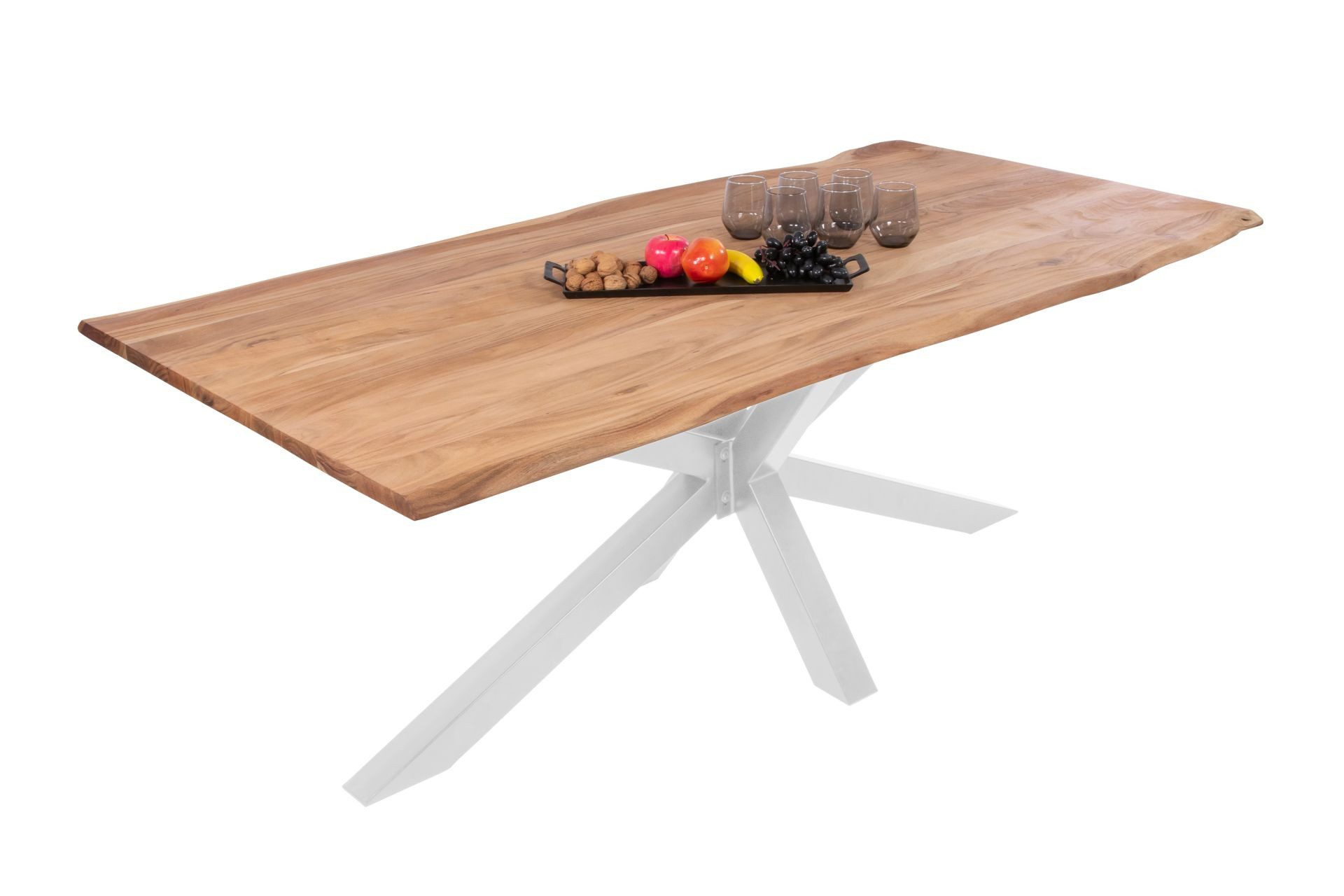 SAM® Baumkantentisch Nimero, Akazienholz, Baumkante, Metallgestell Spider-Form, bis 3 Meter