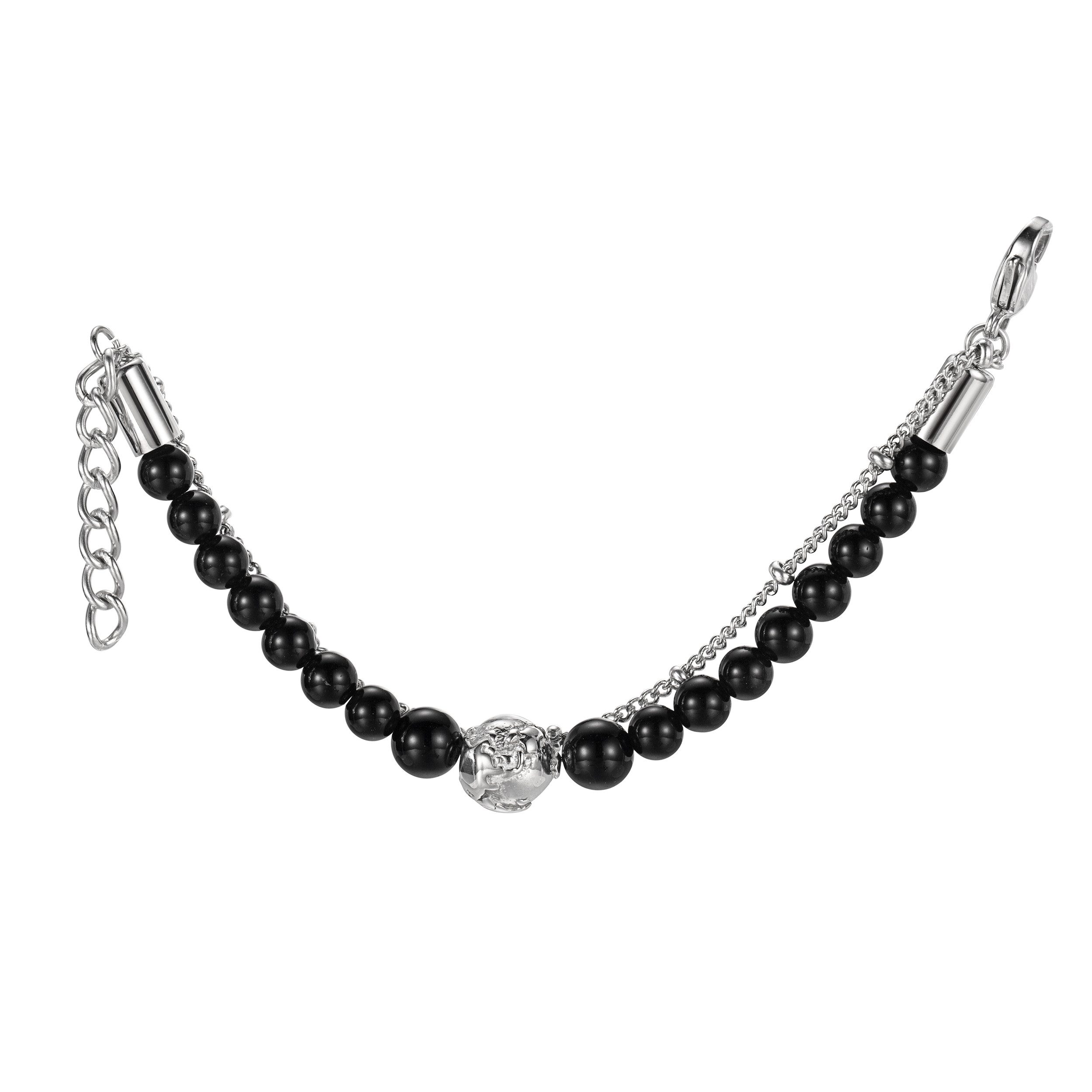 Kingka Armband Damen Planet Earth Armband mit Onyx Perlen, Weltkugel, silberfarben, Damen Schmuck, perfekte Geschenkidee zu Geburtstag, Weihnachten