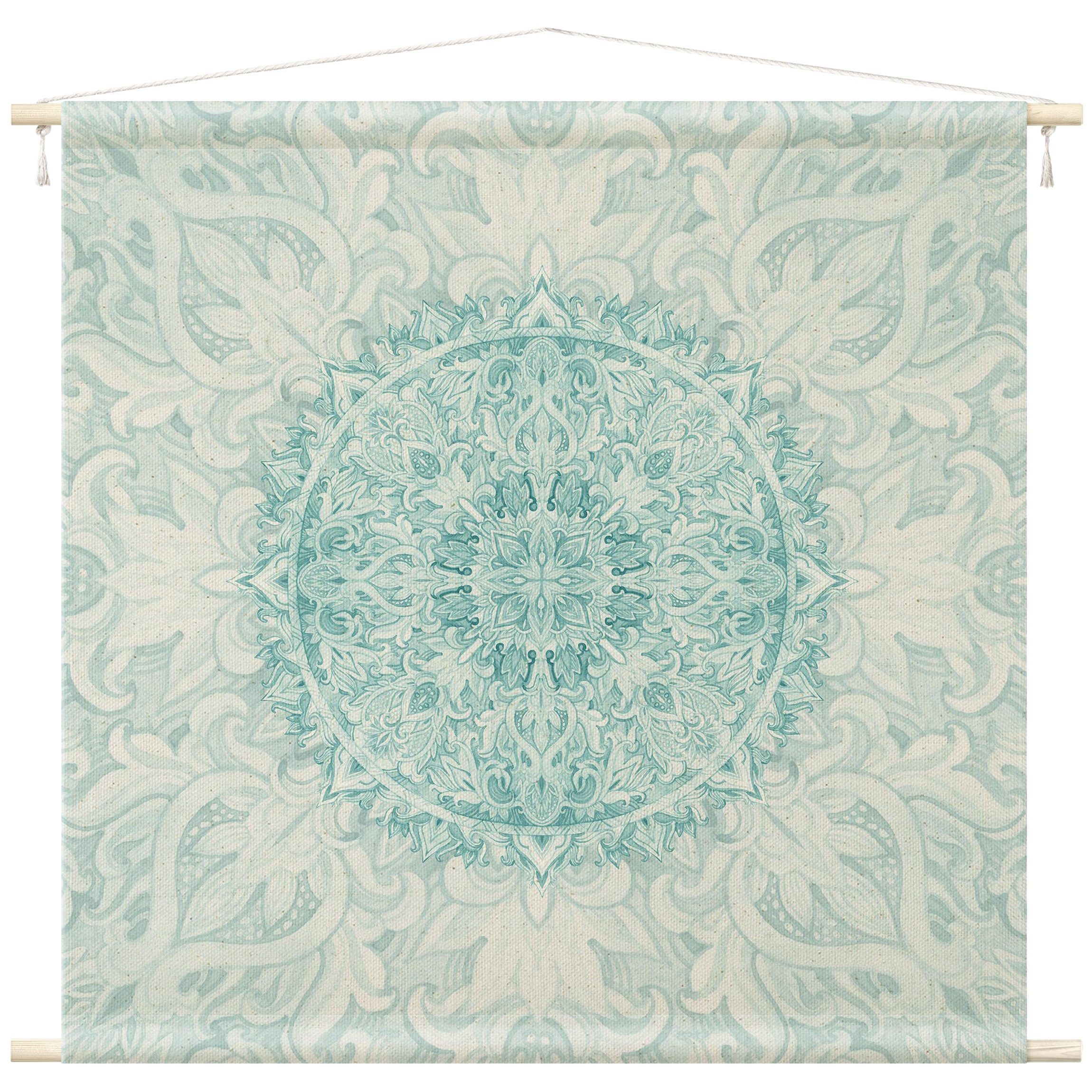 Bilderdepot24 Wandteppich modern Mandala Aquarell Muster Ornamente Spirituell türkis, quadratisch, Höhe: 2.6 mm, großes Wandbild aus Natur-Baumwolle Wandbehang Stoffbild Tuch Wollseil