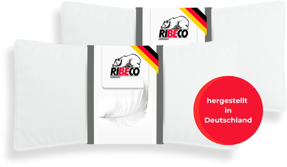 RIBECO Federkissen Johanna Kopfkissen 1-tlg. oder 2-tlg.: 40x80 cm, 80x80 cm erhältlich!, Füllung: 90% Federn & 10% Daunen, Bezug: Baumwolle, Kissen mit DOWNPASS zertifiziert und Made in Germany