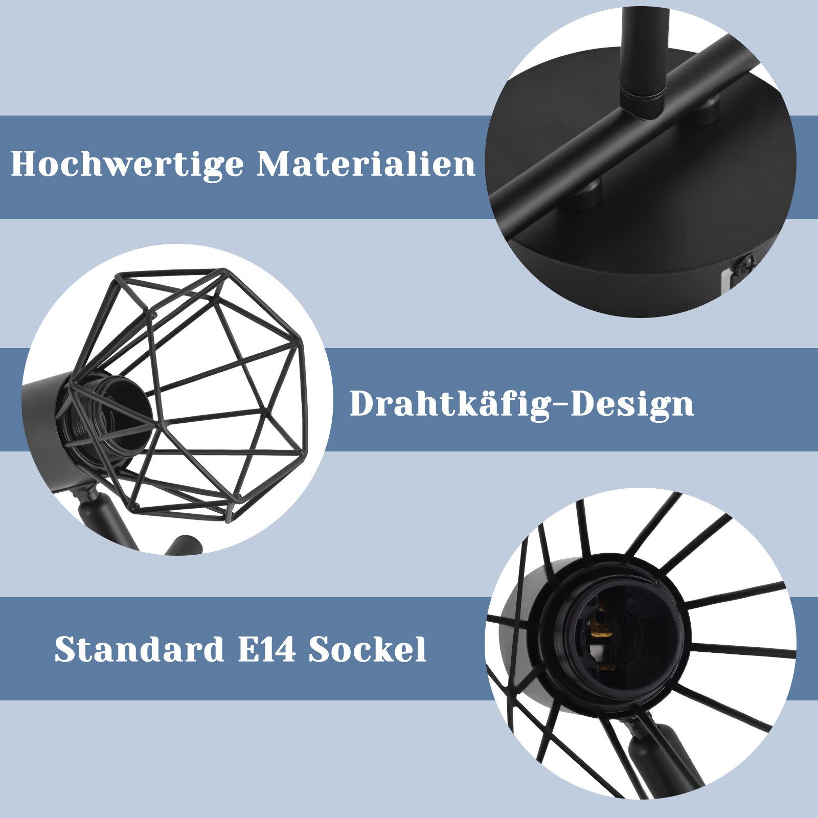 ZMH LED Deckenstrahler 3 Flammig Deckenspots - Weiß/Schwarz Retro Deckenlampe 350°, Einfache Installation, ohne Leuchtmittel, 42.5CM Schwarz Deckenspot für Wohnzimmer Flur Treppenhaus