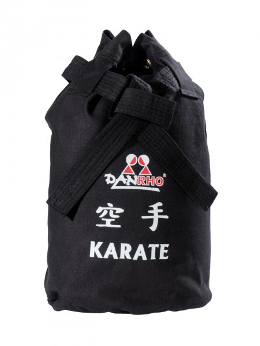 Danrho Sporttasche Karate Seesack Beutel Kinder Rucksack Turnbeutel (Kordelzug, Schnellverschluß, Baumwolle), schwarz oder weiss, Budogürtel Optik