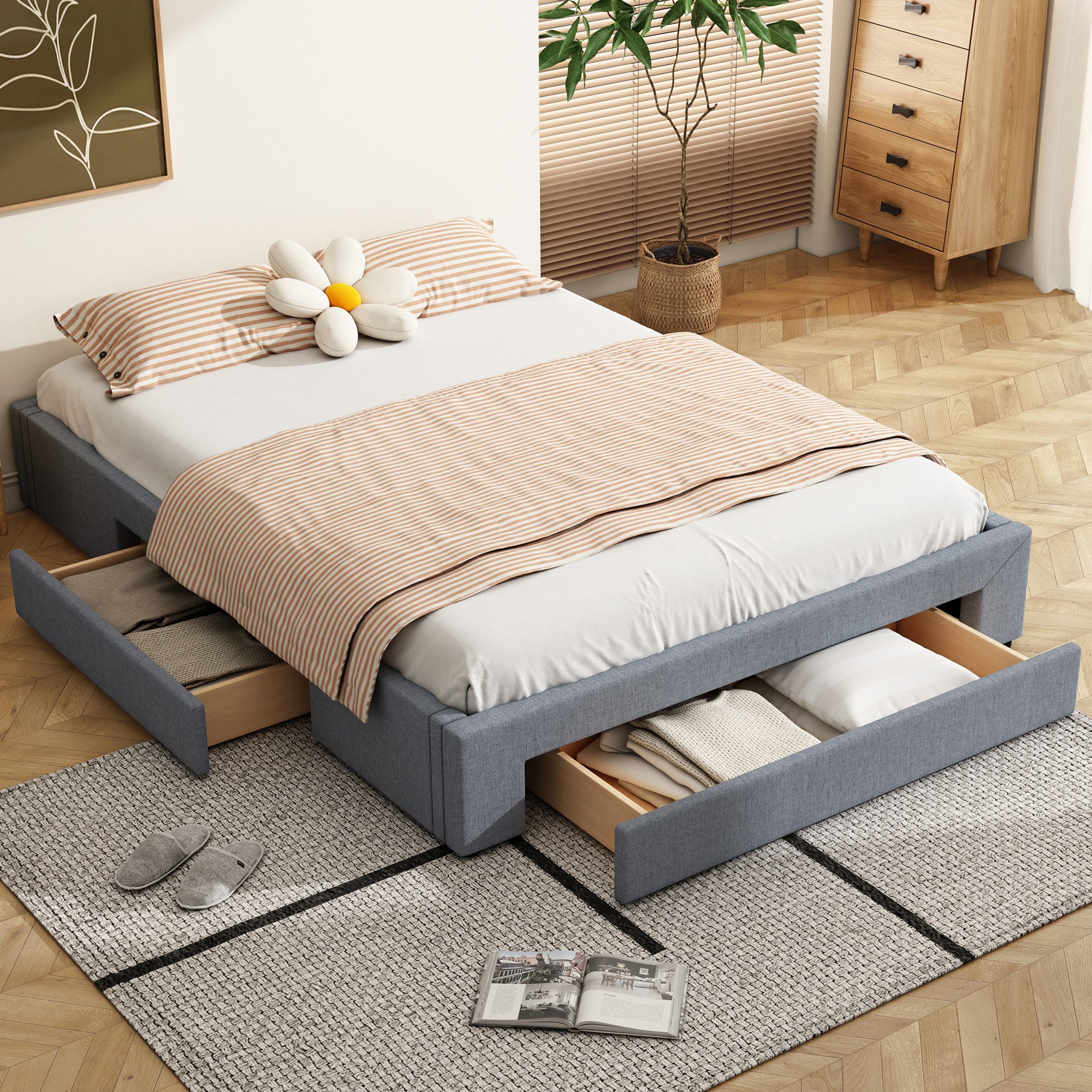 STILVORA Polsterbett 160×200 mit Schubladen,Stauraumbett ohne günstig online kaufen