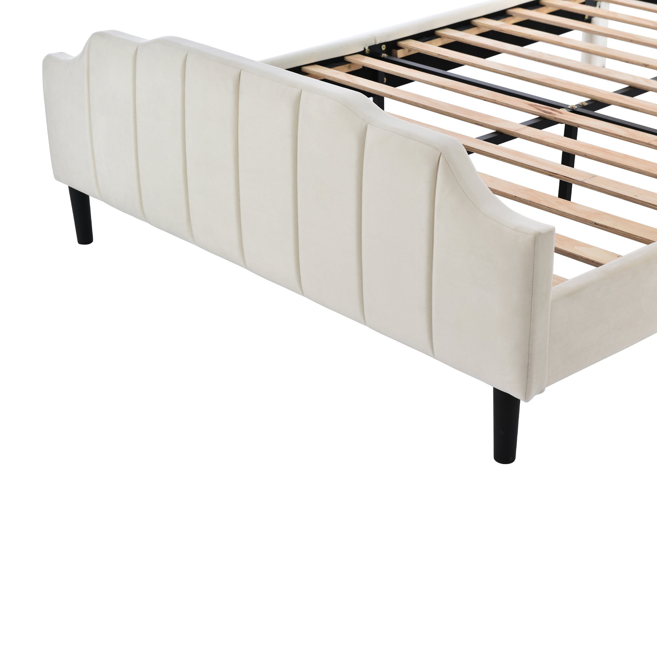 Polsterbett (Doppelbett 140 x 200 cm mit Kopfteil und Lattenrost), Jugendbett mit Gepolstertes Kopfteil, Bezug aus Samt