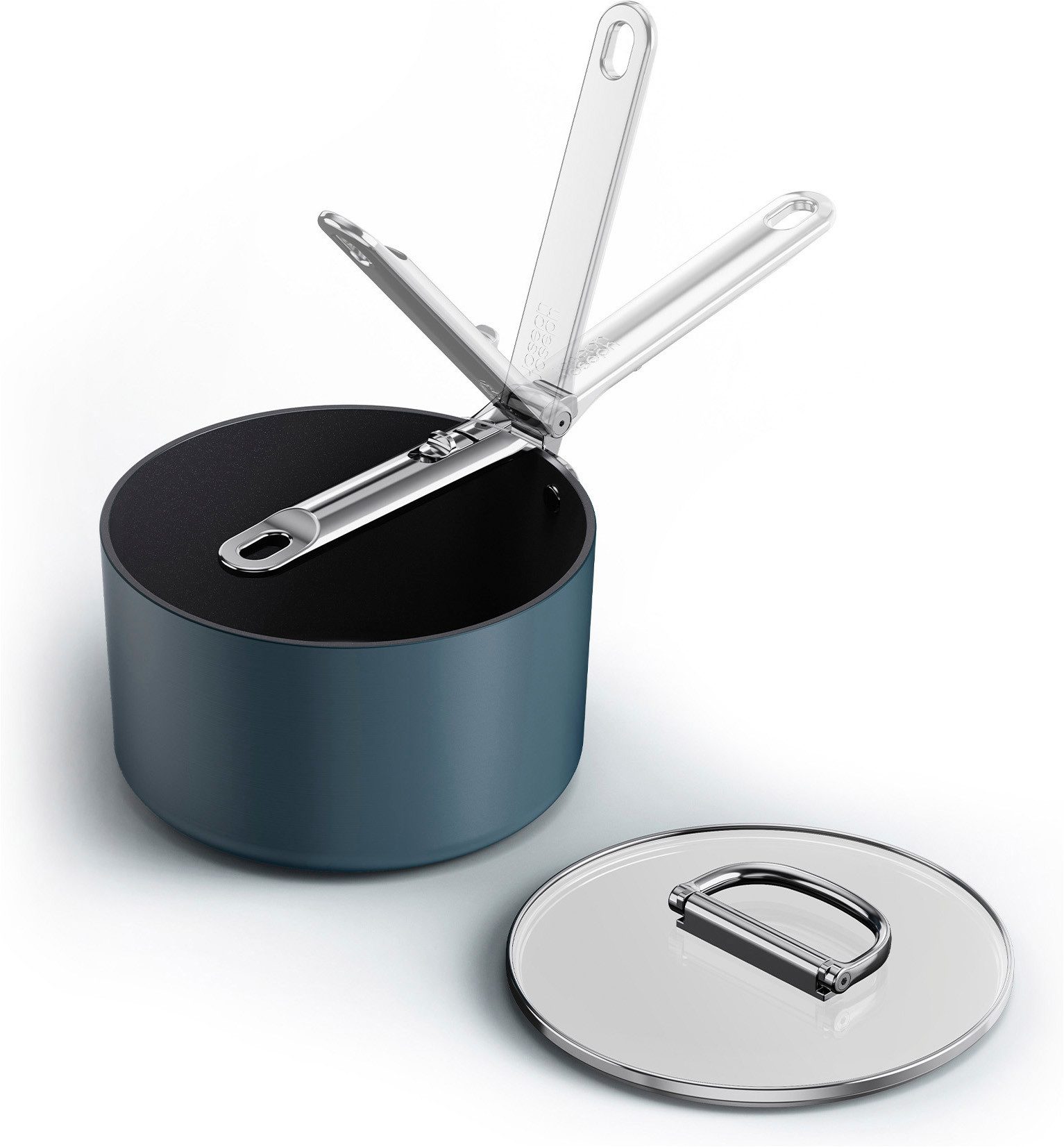 Joseph Joseph Kochtopf Space 19 cm antihaftbeschichteter Topf, Kasserolle, (2-tlg., Topf inkl. Deckel), abklappbare Griffe für maximalen Stauraum