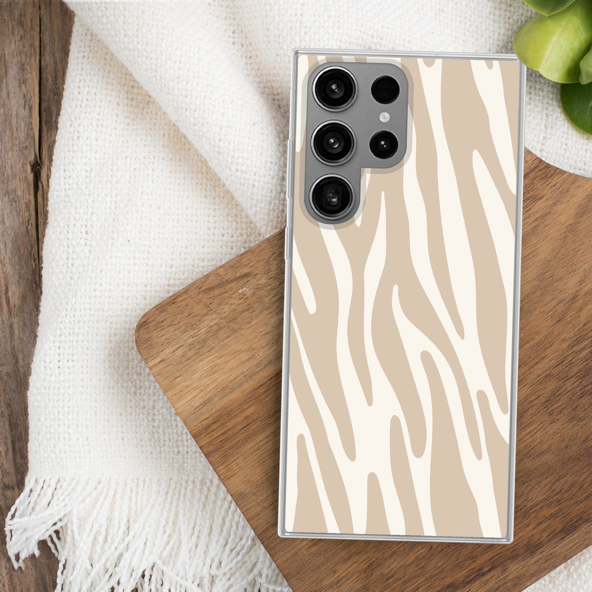 MuchoWow Handyhülle für Samsung Galaxy S23 Ultra Zebramuster - Beige - Weiß - Tiermuster