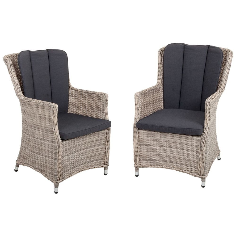 Lomadox Gartensessel HGA-120, Armsessel DIERHAGEN-120 mit geschwung. Rückenlehne 2er Set 62x93x70cm