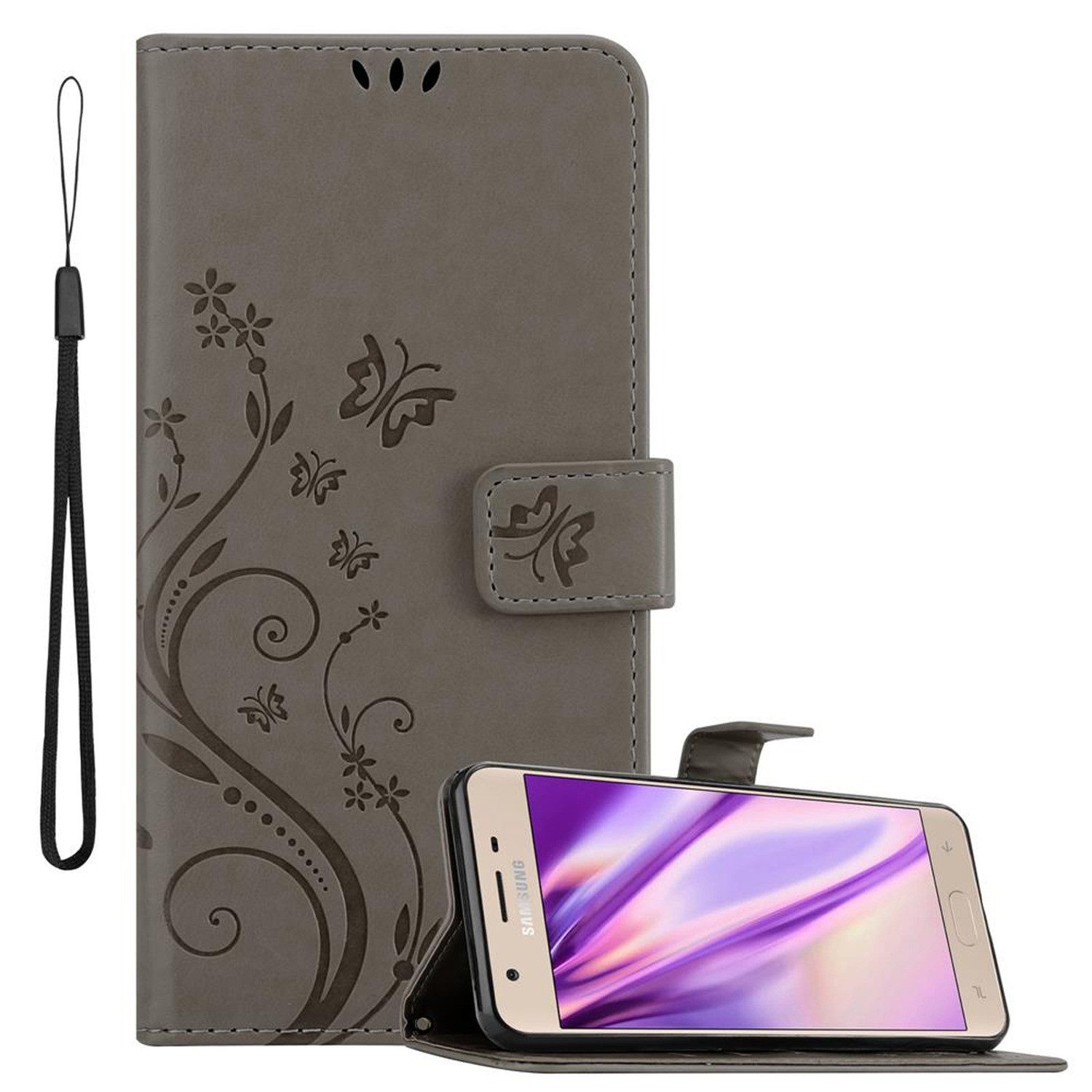 Cadorabo Handyhülle für Samsung Galaxy J3 2018 Hülle Samsung Galaxy J3 2018, Hülle Schutzhülle Blumen Flower mit Standfunktion Kartenfach Magnet