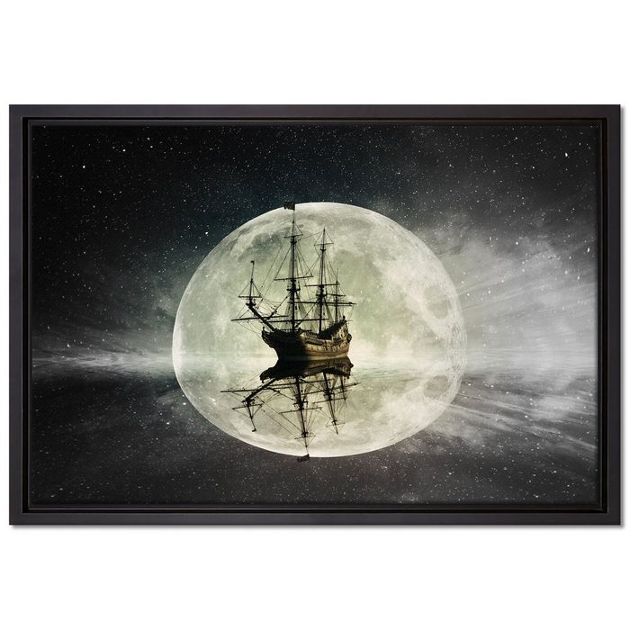 Pixxprint Leinwandbild Geisterschiff im Weltall Wanddekoration (1 St) Leinwandbild fertig bespannt in einem Schattenfugen-Bilderrahmen gefasst inkl. Zackenaufhänger