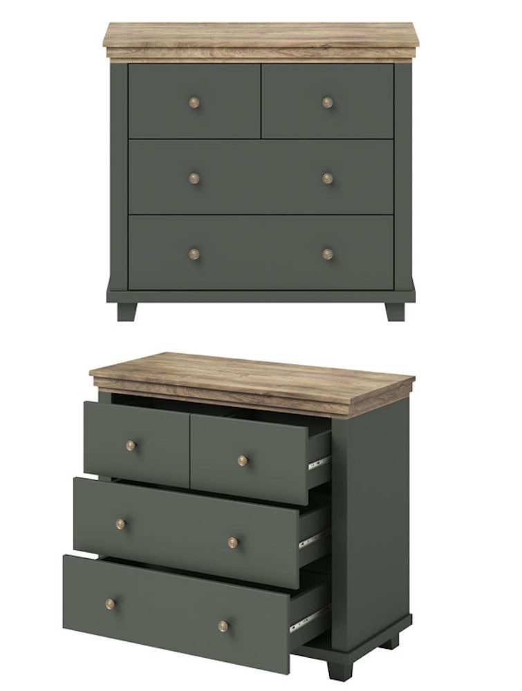 Helvetia Kommode Elda (mit Schubladen, 1 St., moderne Optik, mit Schubladen), 90x42x80,5cm grün / Eiche Lefkas mit 4 Schubladen