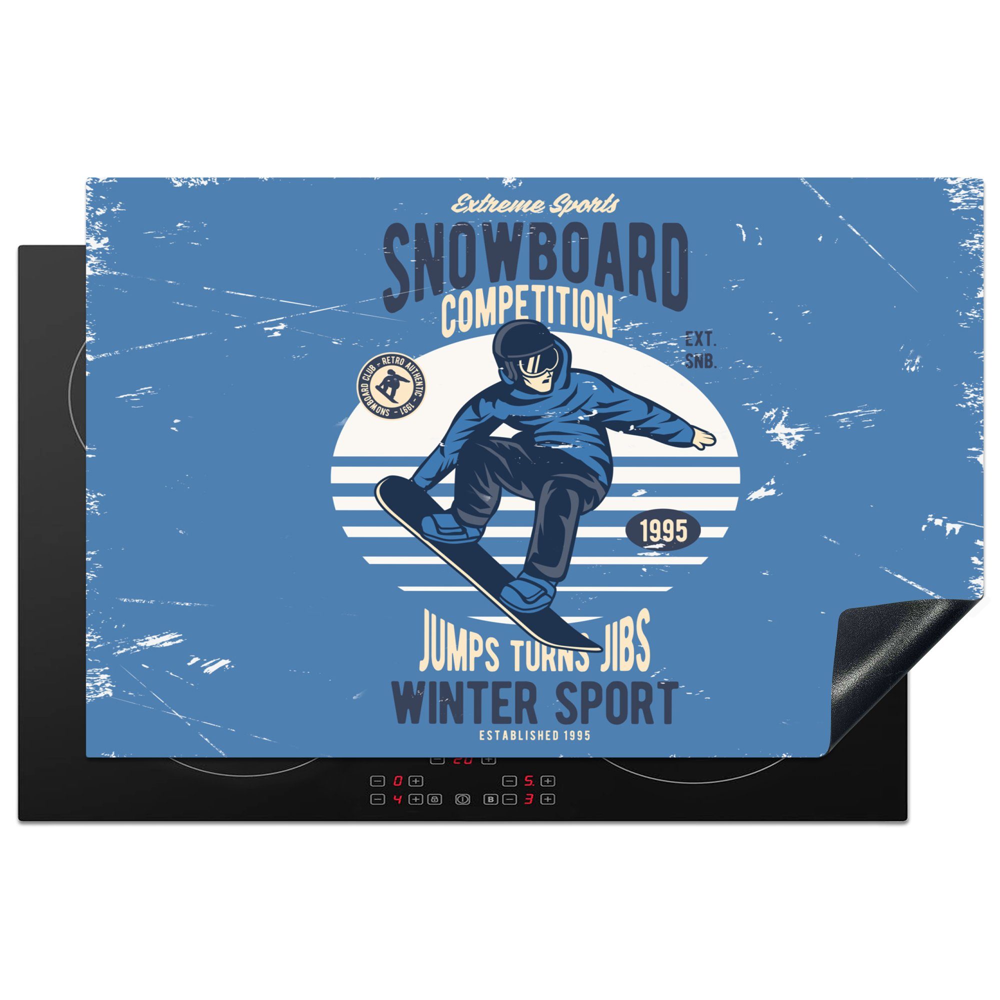 MuchoWow Herdblende-/Abdeckplatte Snowboard - Mann - Vintage, Vinyl, (1 tlg), 81x52 cm, Induktionskochfeld Schutz für die küche, Ceranfeldabdeckung