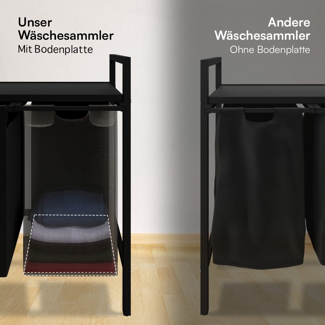 STEELSØN Wäschekorb Rigil aus Metall (3 Fächer (120 L) mit 1 MDF-Ablagefläche, schwarz), auch verfügbar mit 2 oder 4 Fächern, ausziehbar & abnehmbar – Bild 5 von 5