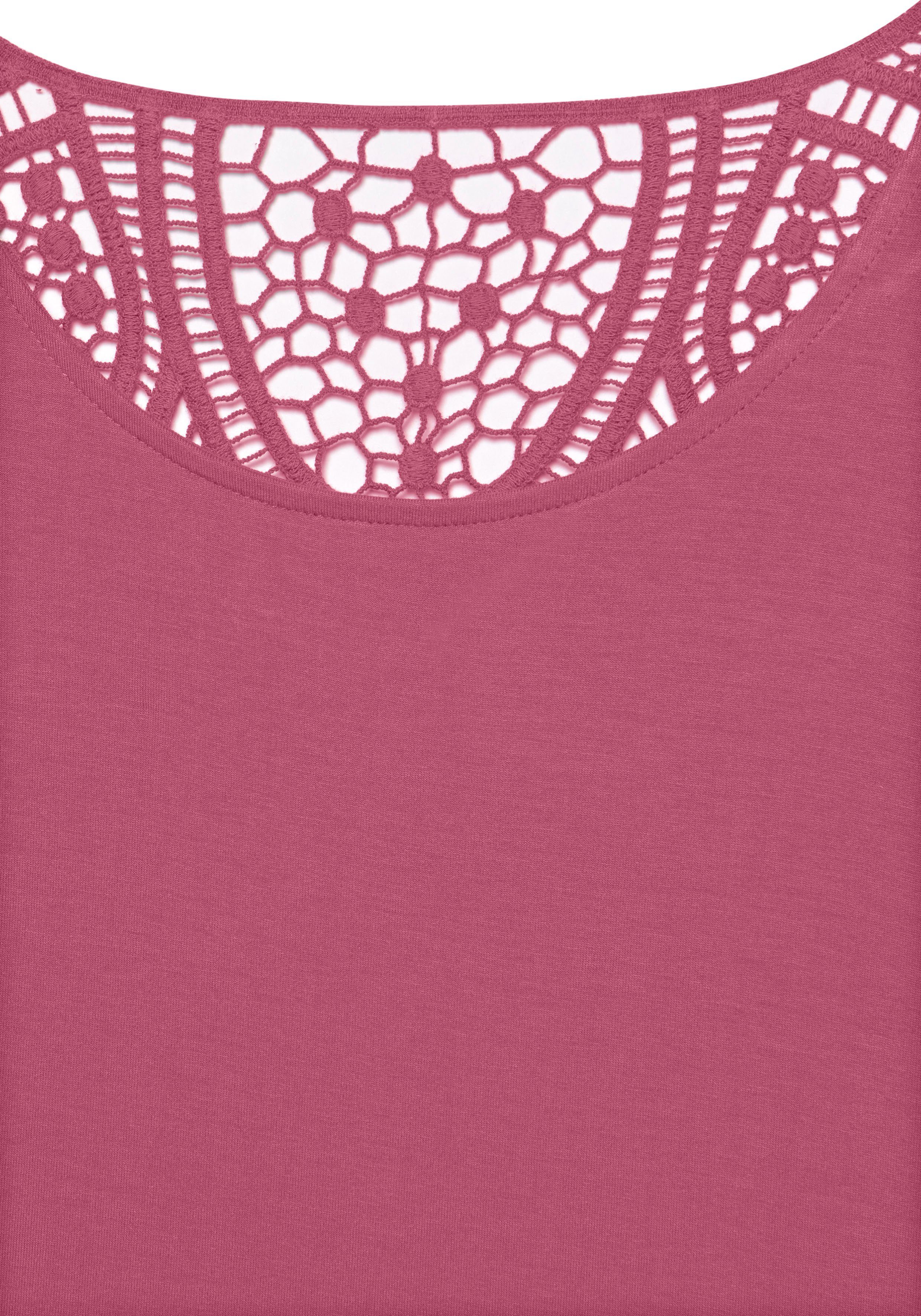 Vivance by Lascana Kurzarmshirt mit Spitzeneinsatz im Rücken aus elastischem Viskose Jersey, sommerlich leicht