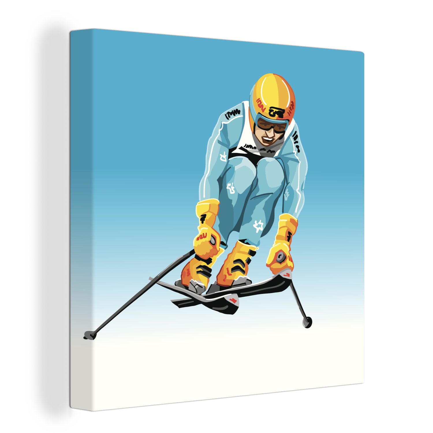 OneMillionCanvasses® Leinwandbild Ein Skifahrer macht einen großen Sprung in einer Illustration, (1 St), Leinwand Bilder für Wohnzimmer Schlafzimmer
