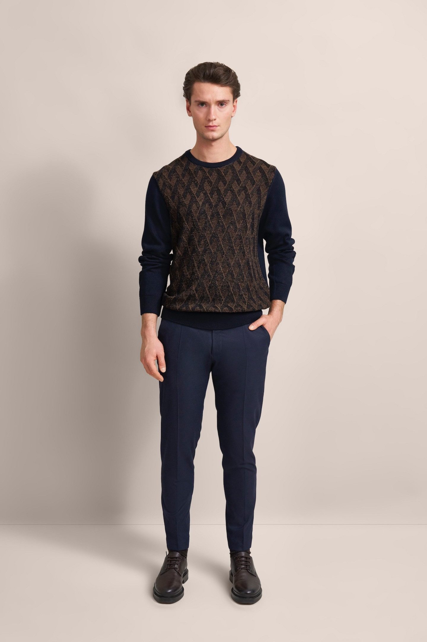 bugatti Strickpullover mit 2-farbigem Rautenmuster