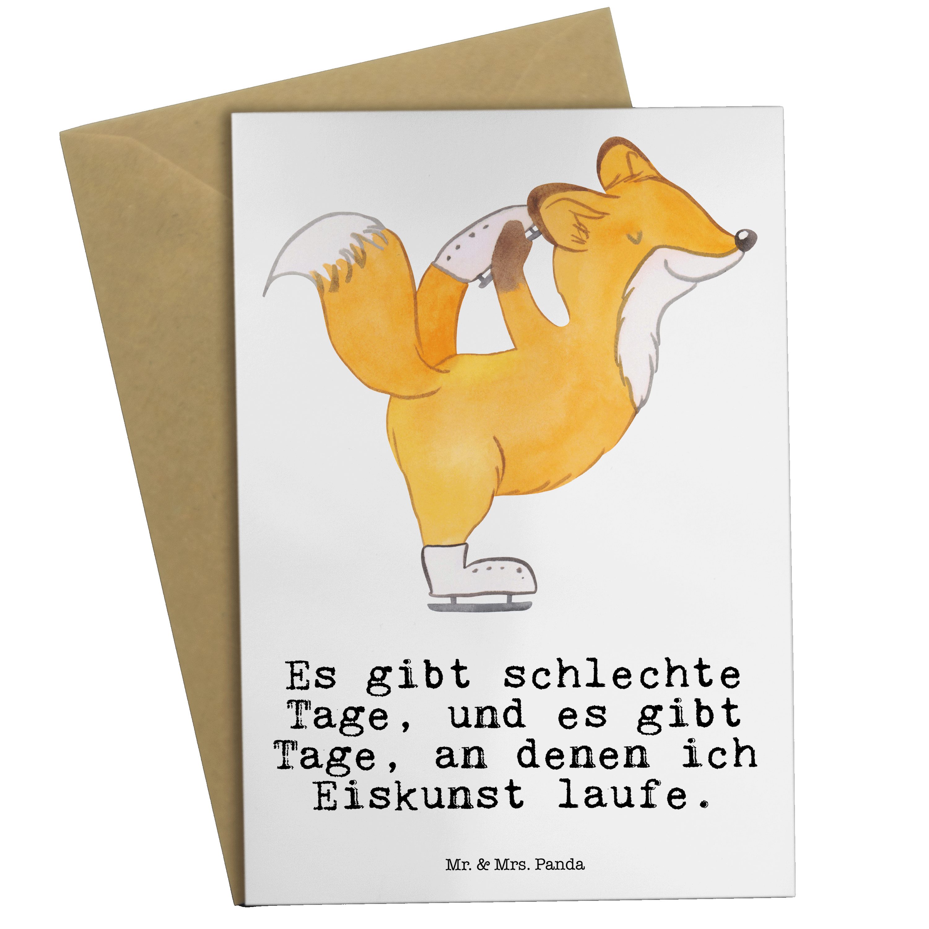 Mr. & Mrs. Panda Grußkarte Fuchs Eiskunstläufer Tage - Weiß - Geschenk, Karte, Eiskunstläuferin