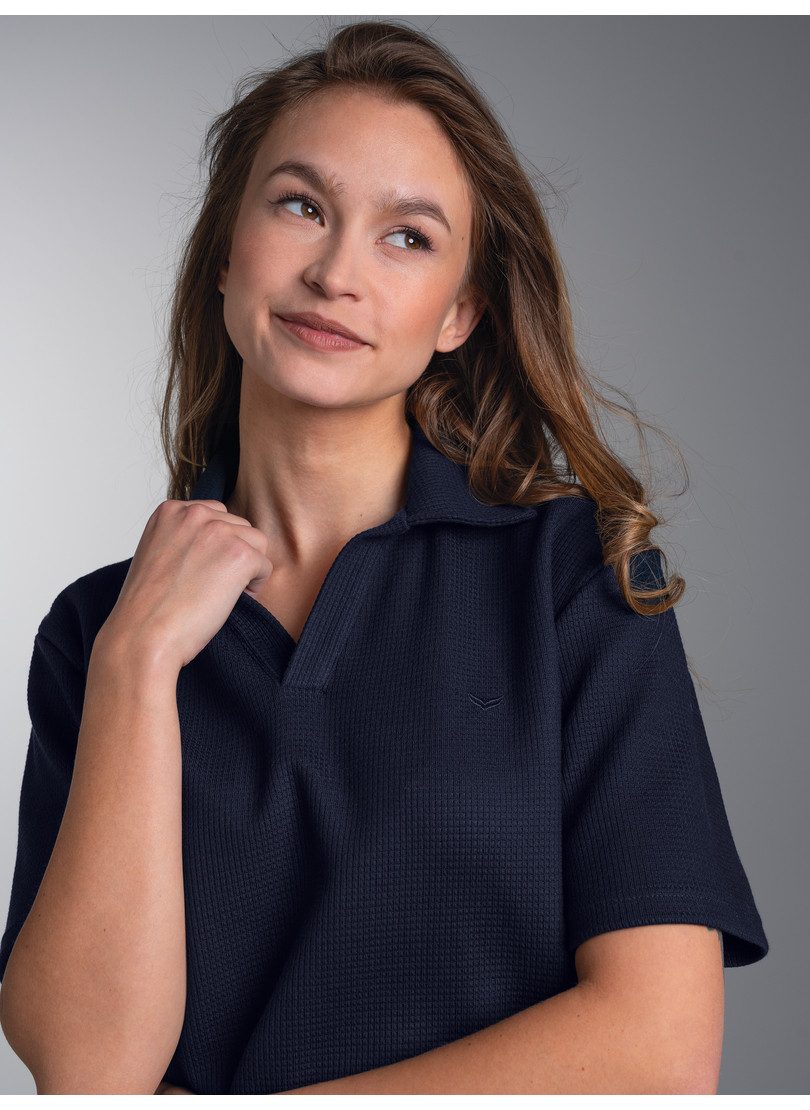 Trigema Poloshirt TRIGEMA Oversized Poloshirt ohne Knopfleiste in Waffeloptik (1-tlg)