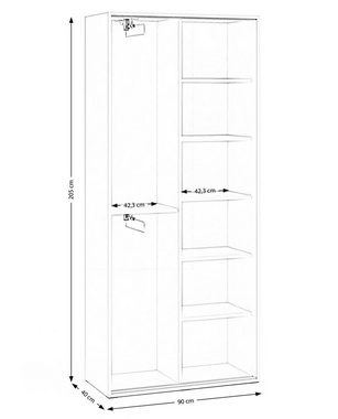 Beautysofa Garderobenschrank Lang (modern / loft Stil, Kleiderschrank mit Türen, Garderobe 90, 100, 150 cm, weiß / sonoma / artisan) mit Spiegel, lose Einlegeböden