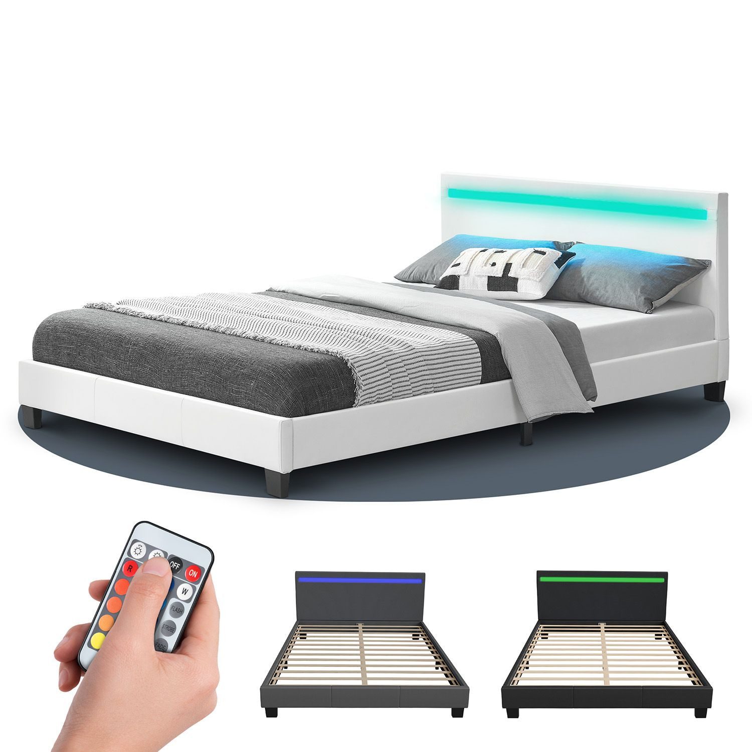 Juskys Polsterbett Paris, 140x200 cm, bunte LED-Beleuchtung, Kunstleder, we günstig online kaufen