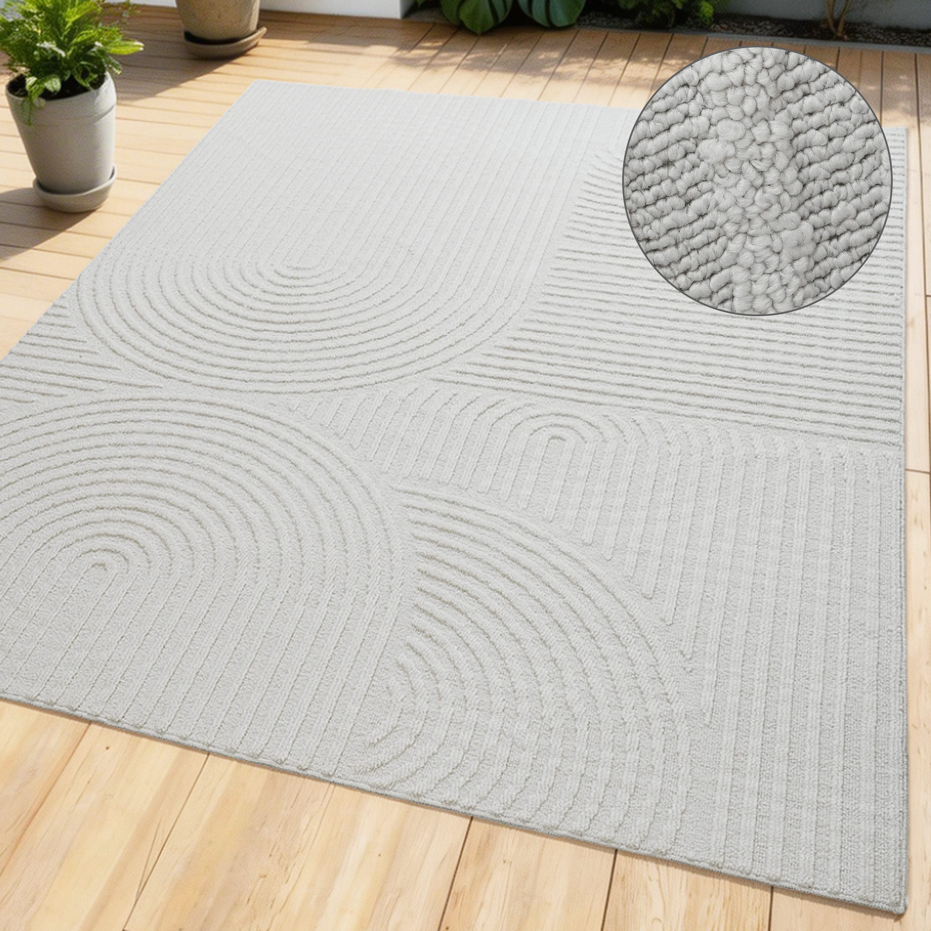 OTTO home Teppich Jola, In- und Outdoor geeignet, Hoch-Tief-Design, Scandi, rechteckig, Höhe: 9 mm, Hoch-Tief-Struktur, Zen, Wetterfest & UV-beständig, Balkon, Camping