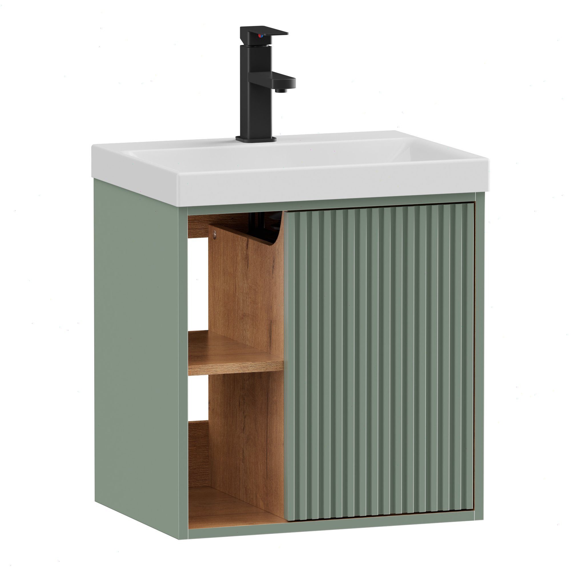 UEV Waschtisch klein Waschbecken mit Unterschrank set Badmöbel Gäste-WC hängend 50cm (Waschplatz ausreichend Stauraum,Badmöbel Set für Badezimmer, Unterschrank mit Harzbecken Wasserhahn Pop-up-Ablassventil), Waschtischunterschrank hängend Breit 50cm