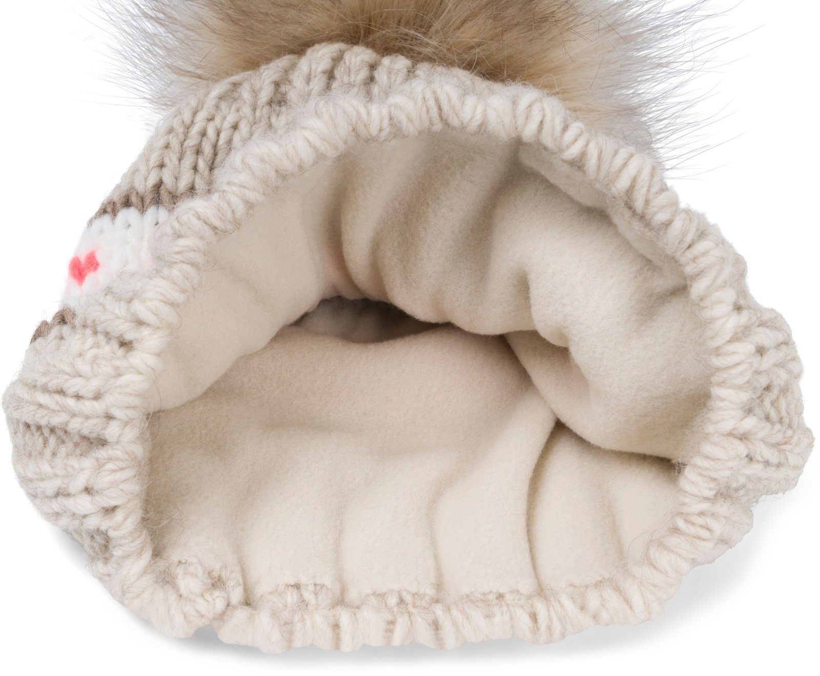 styleBREAKER Strickmütze Kinder Strick Bommelmütze Herzmuster (1-St)