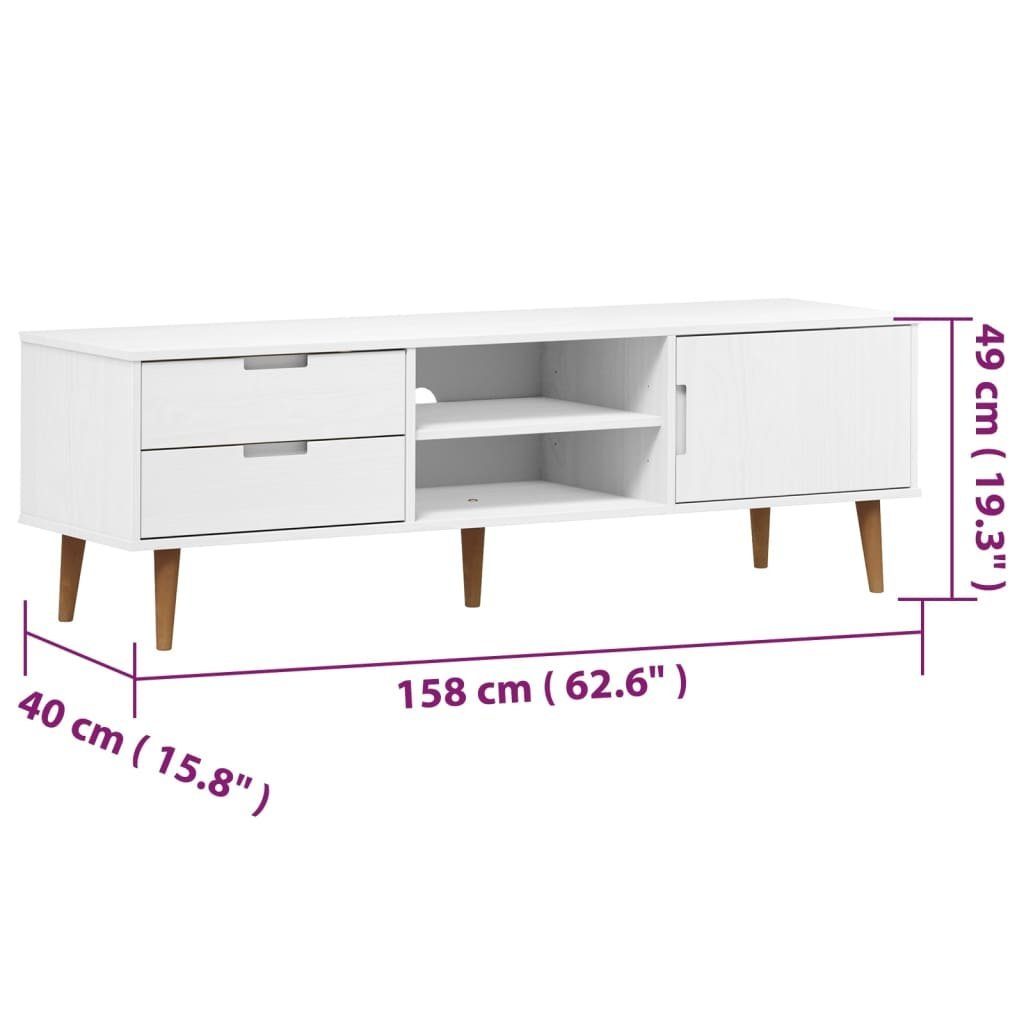 Massivholz 158x40x49 MOLDE furnicato Weiß cm Kiefer TV-Schrank