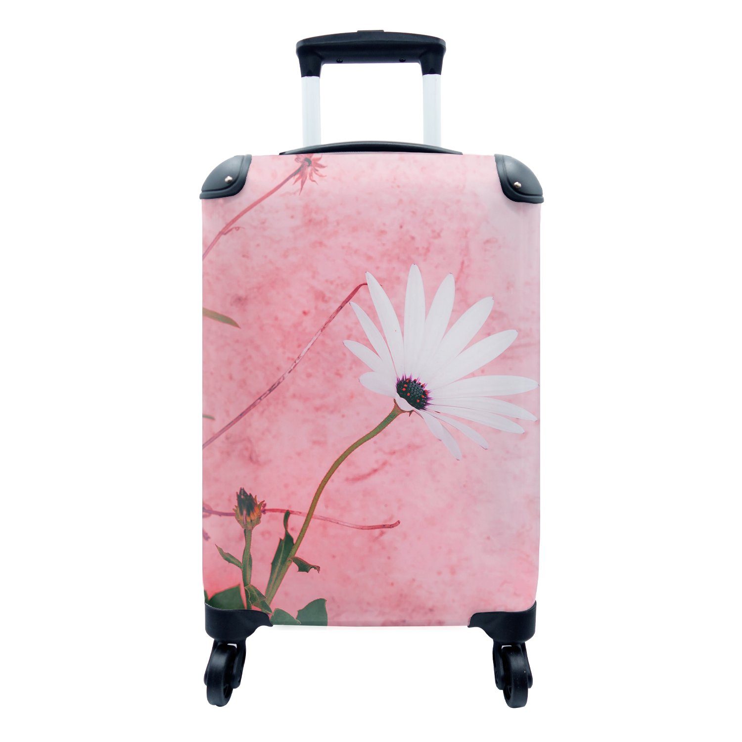 MuchoWow Handgepäckkoffer Blumen - Rosa - Vintage, 4 Rollen, Reisetasche mit rollen, Handgepäck für Ferien, Trolley, Reisekoffer