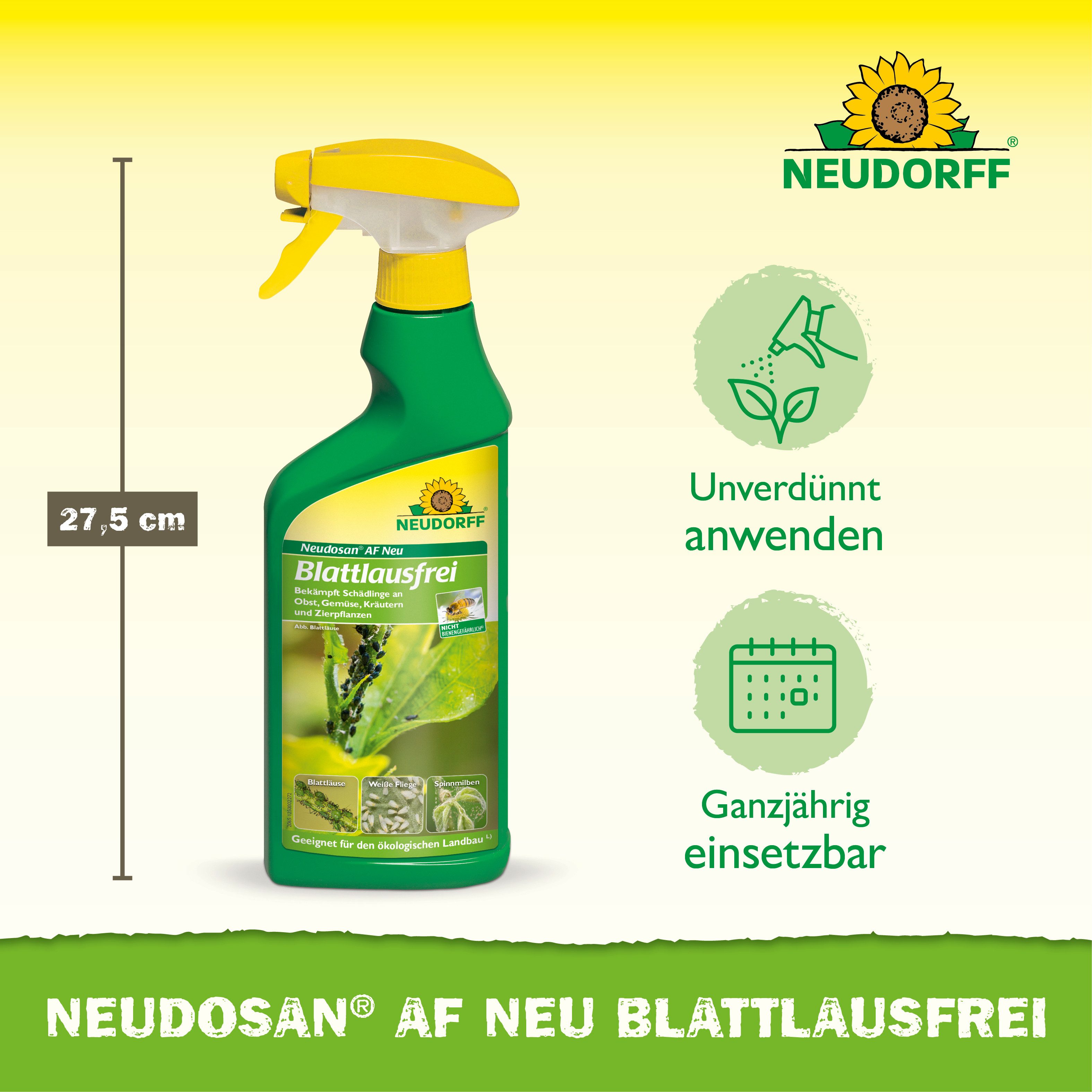Neudorff Insektenspray Neudosan AF Neu Blattlausfrei, 500 ml, Einzelprodukt, Anwendungsfertiges Blattlausfrei Spray mit Überkopf-Sprüher, Kontaktmittel mit Kali – Bild 3 von 5