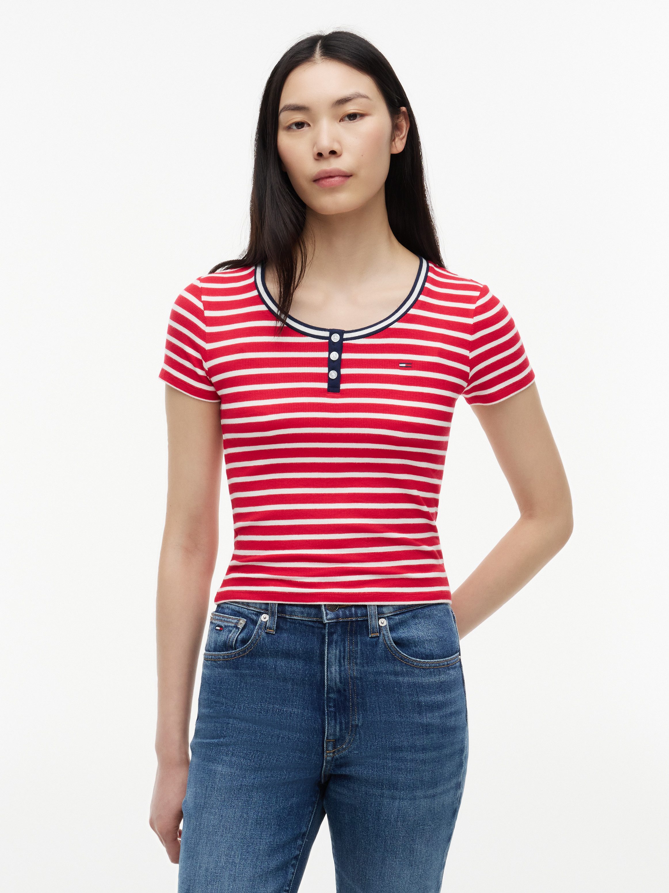 Tommy Jeans Henleyshirt TJW SLIM HENLEY SS TEE Viskosemischung, slim fit