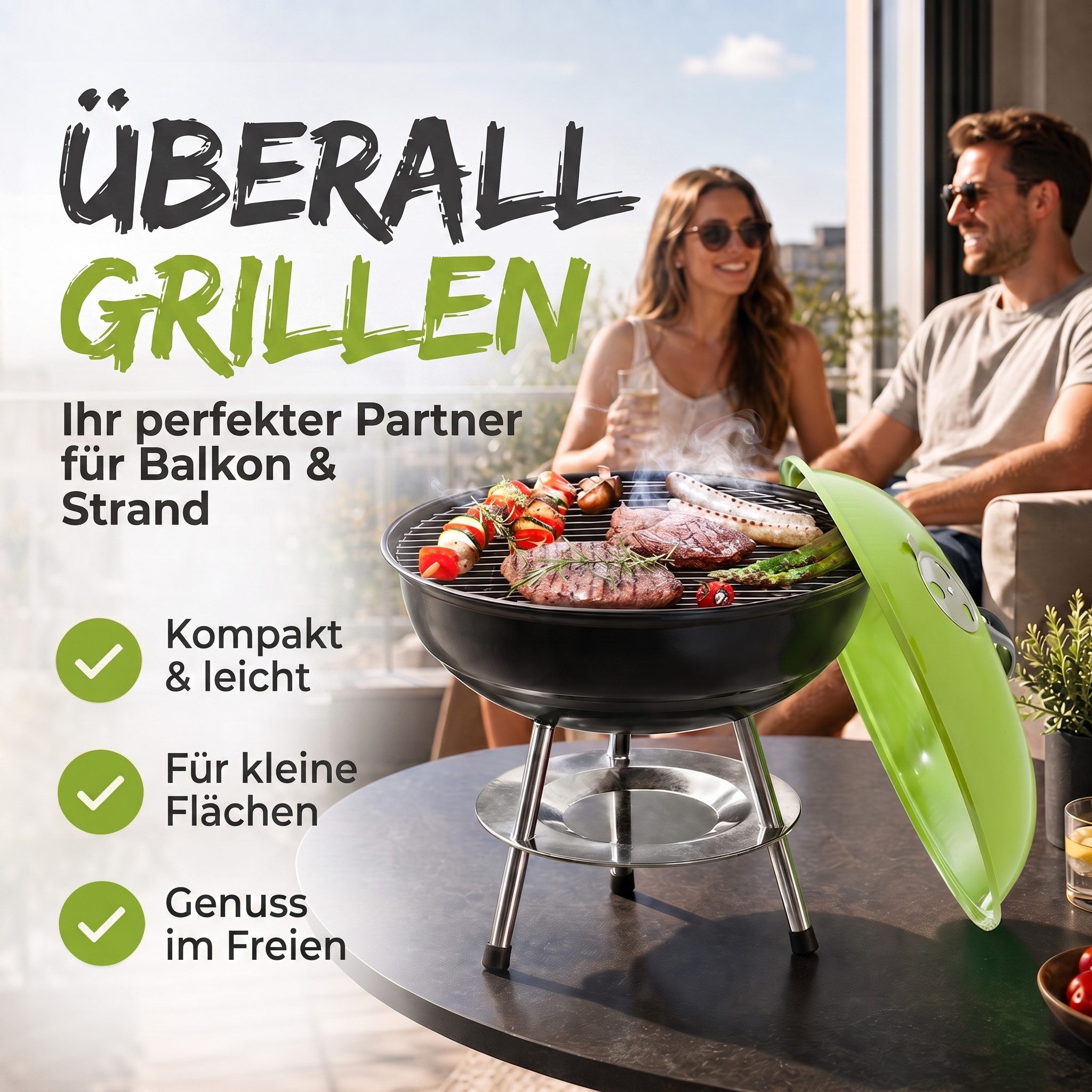 Goods+Gadgets Standgrill GOODS+GADGETS Mini Kugelgrill Campinggrill - Holzkohle BBQ Edelstahl, Camping Holzkohle-Grill Tischgrill
