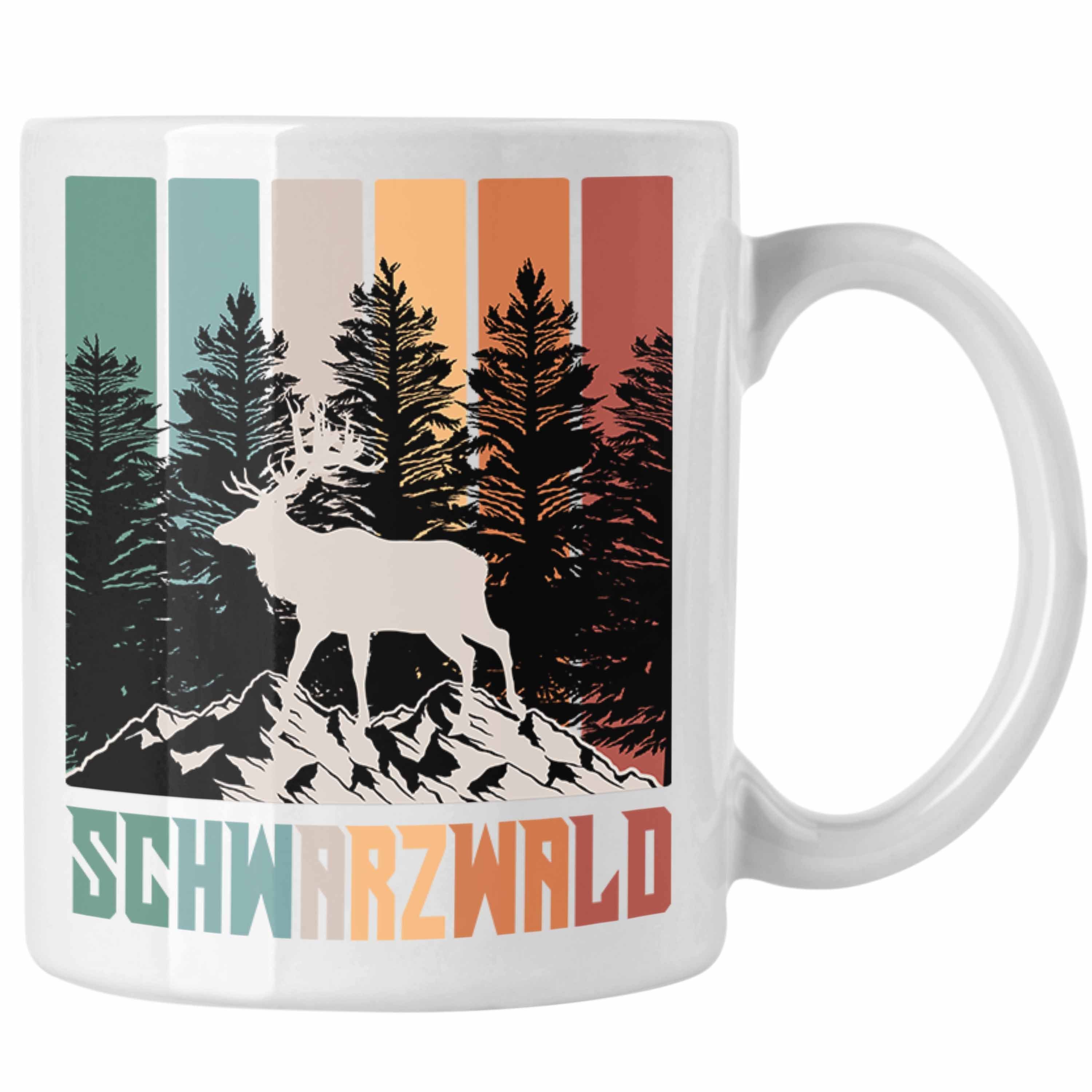 Trendation Tasse Schwarzwald Tasse Hirsch Geschenkidee Grafik Geschenk Weiss